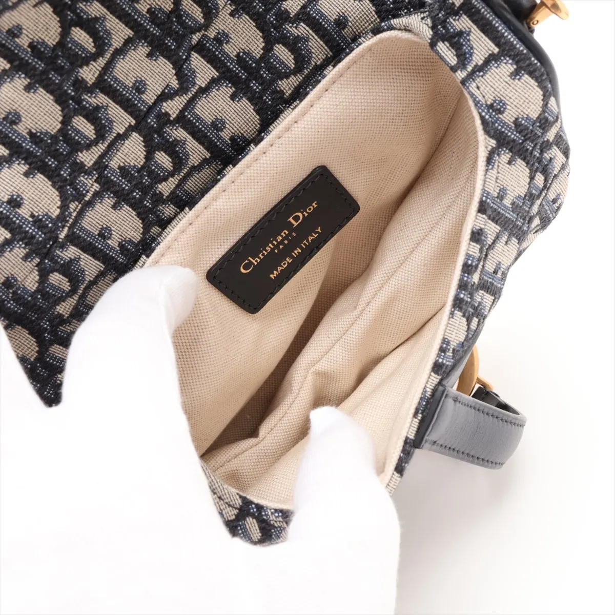 Oblique Saddle Bag Canvas x Leather Handbag Navy — view 7
