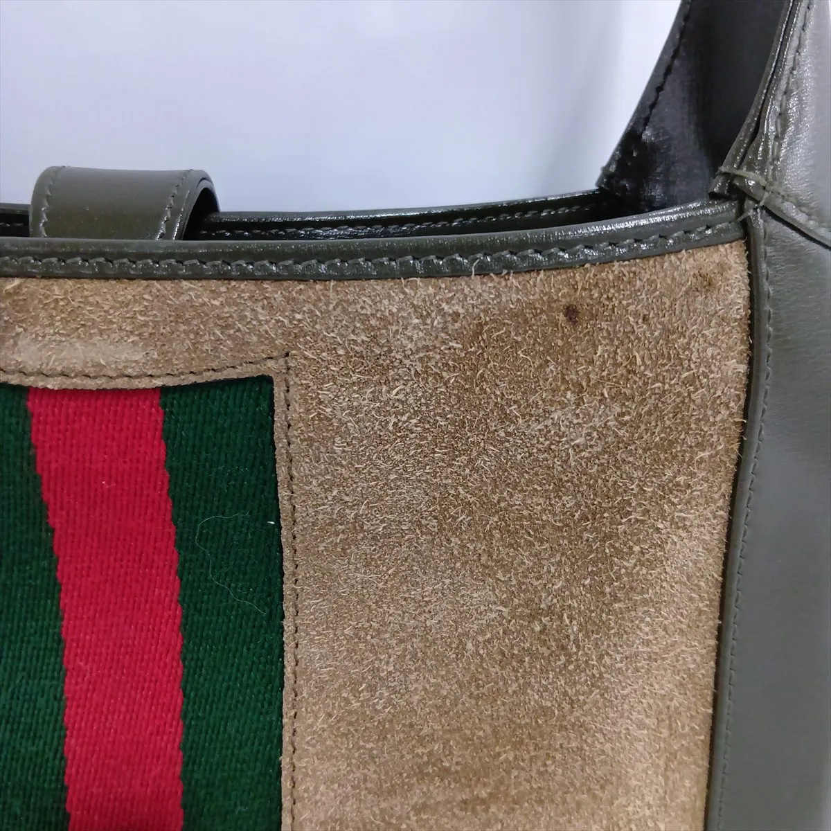 Jackie 1961 Suede x Leather Shoulder Bag, Khaki, 636709 — view 13