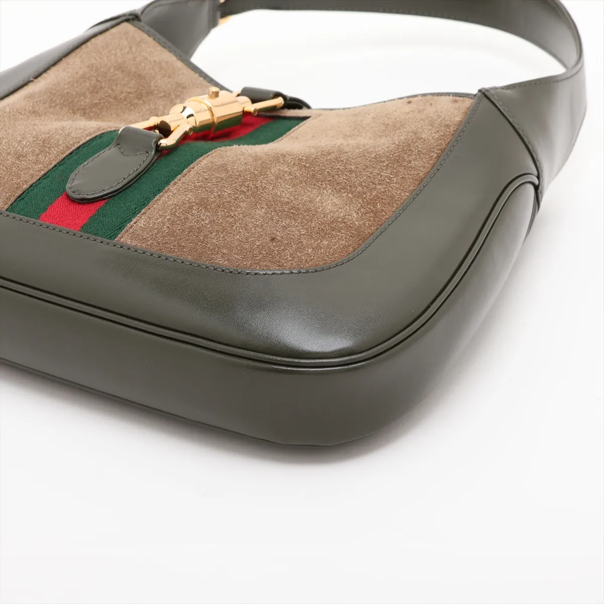 Jackie 1961 Suede x Leather Shoulder Bag, Khaki, 636709 — view 3