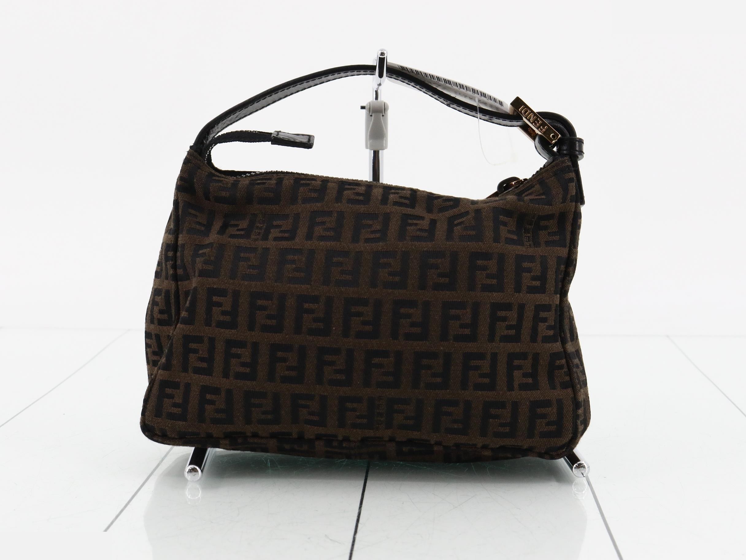 Zucchino Shoulder Bag, Canvas/Leather, Dark Brown — view 2