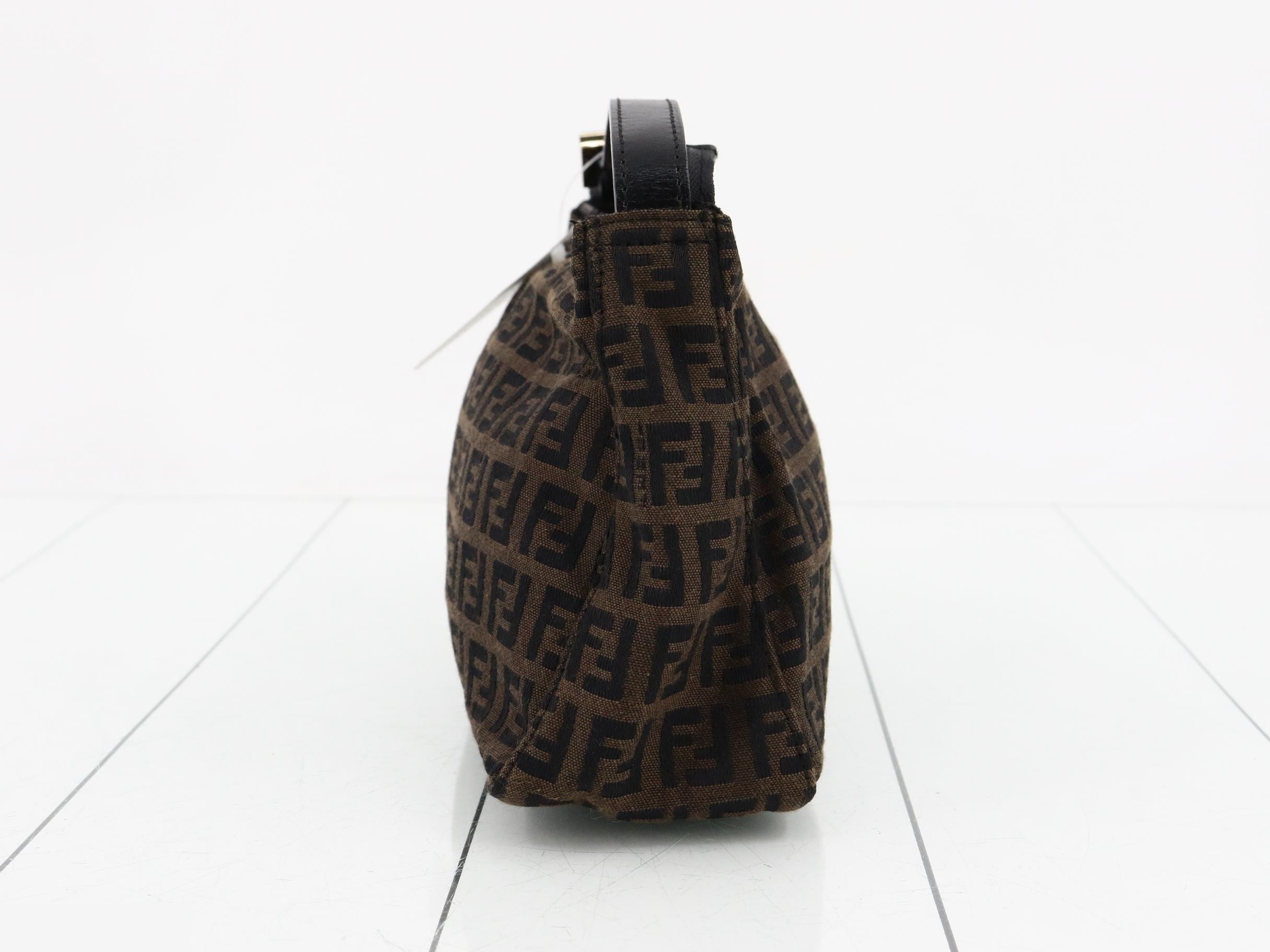 Zucchino Shoulder Bag, Canvas/Leather, Dark Brown — view 3