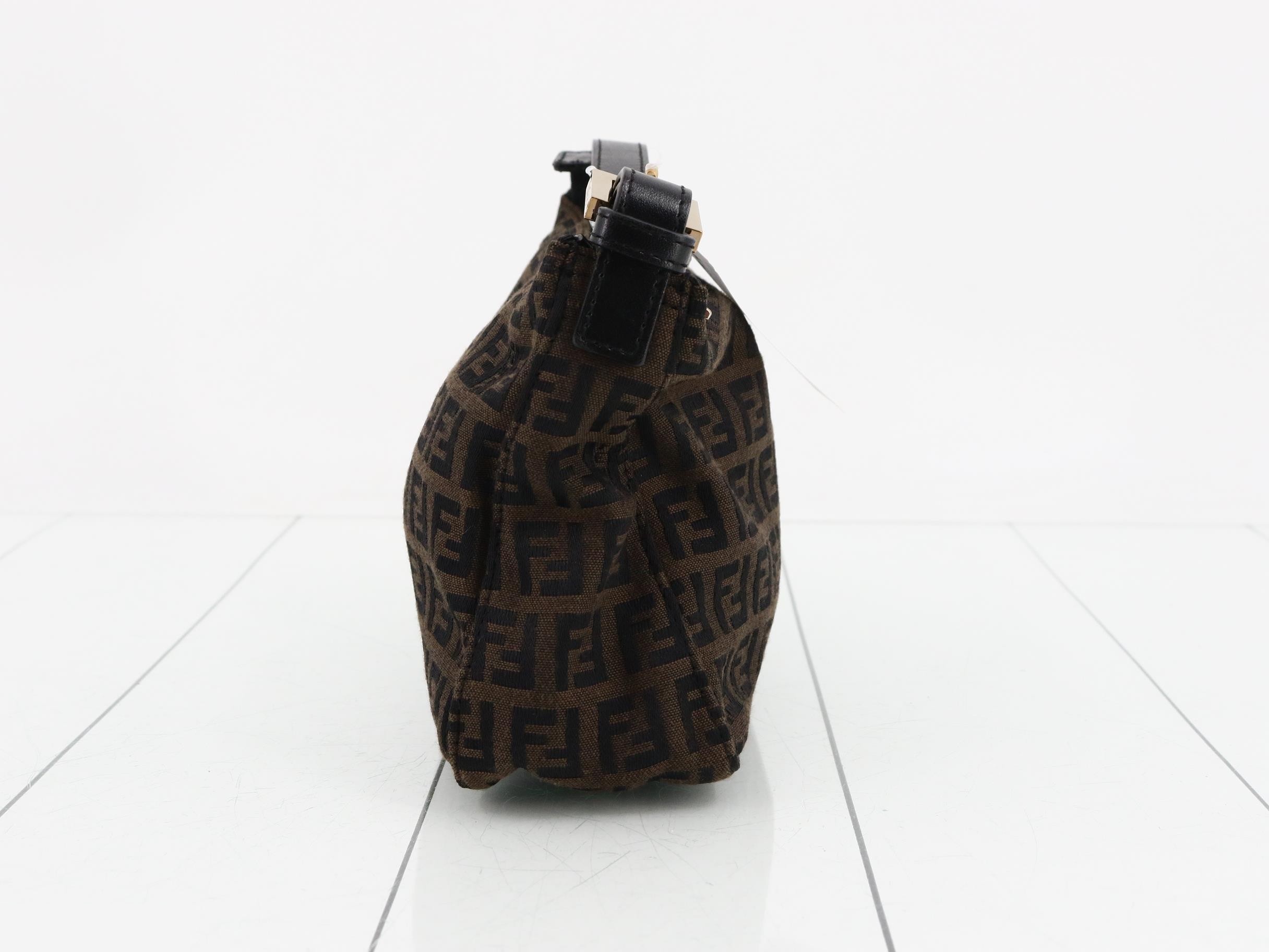 Zucchino Shoulder Bag, Canvas/Leather, Dark Brown — view 4