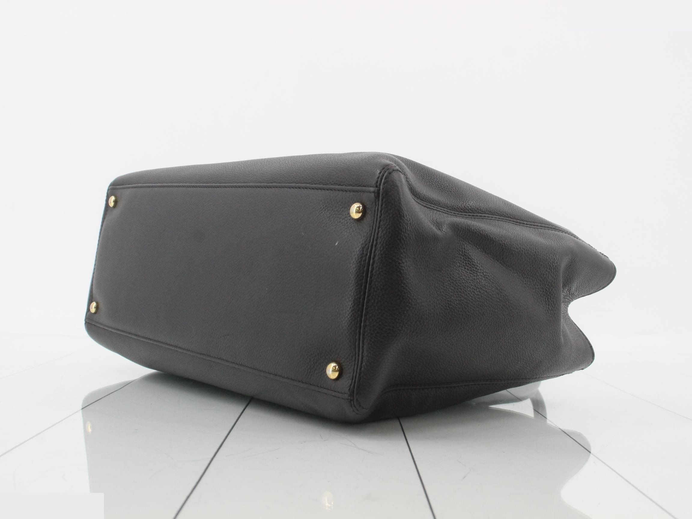 Executive Tote Leather Turnlock 2-Way Tote Bag, Black — view 6