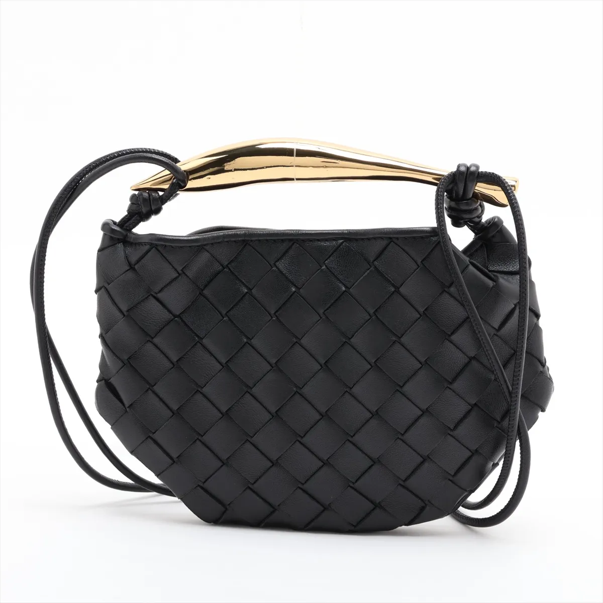 Intrecciato Mini Sardine Leather 2-Way Shoulder Bag, Black — view 2