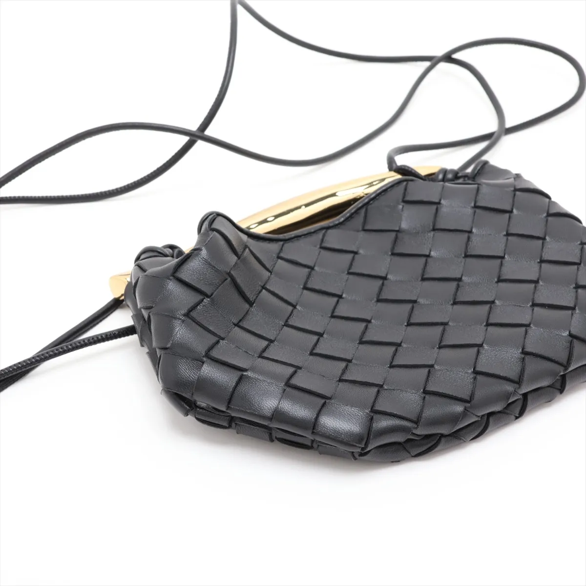 Intrecciato Mini Sardine Leather 2-Way Shoulder Bag, Black — view 4