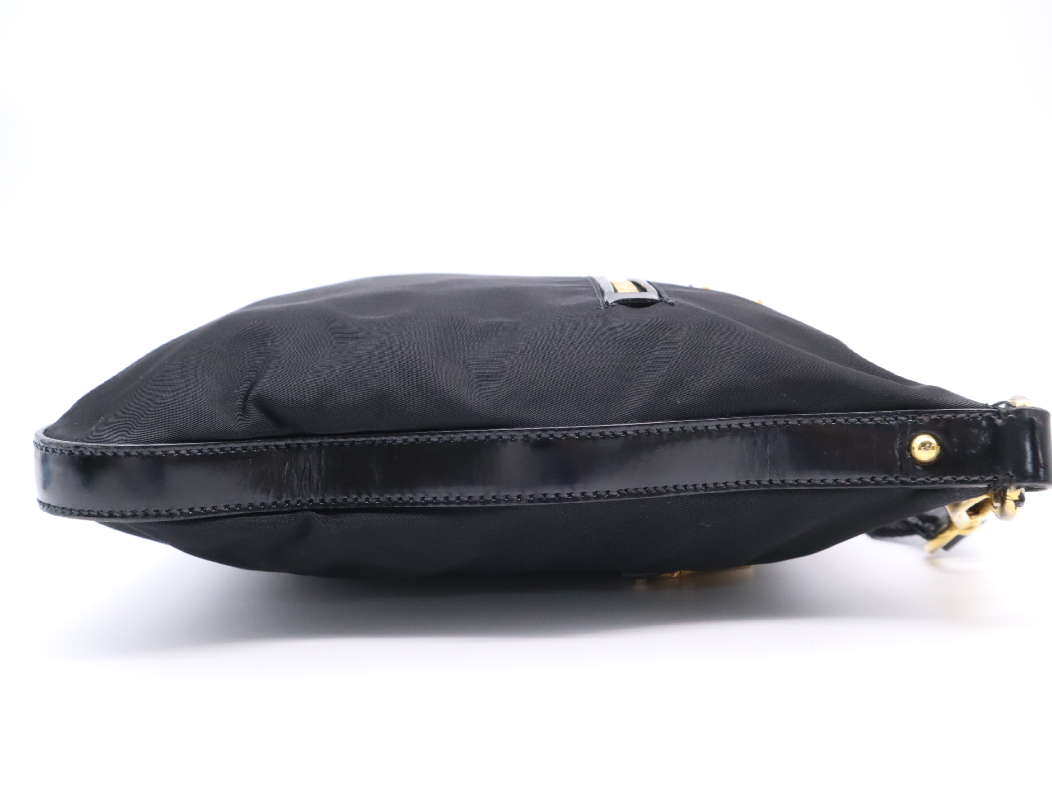 BT0711 Nylon Triangle Logo Shoulder Bag with Dust Bag, Black, Gold Hardware — view 5