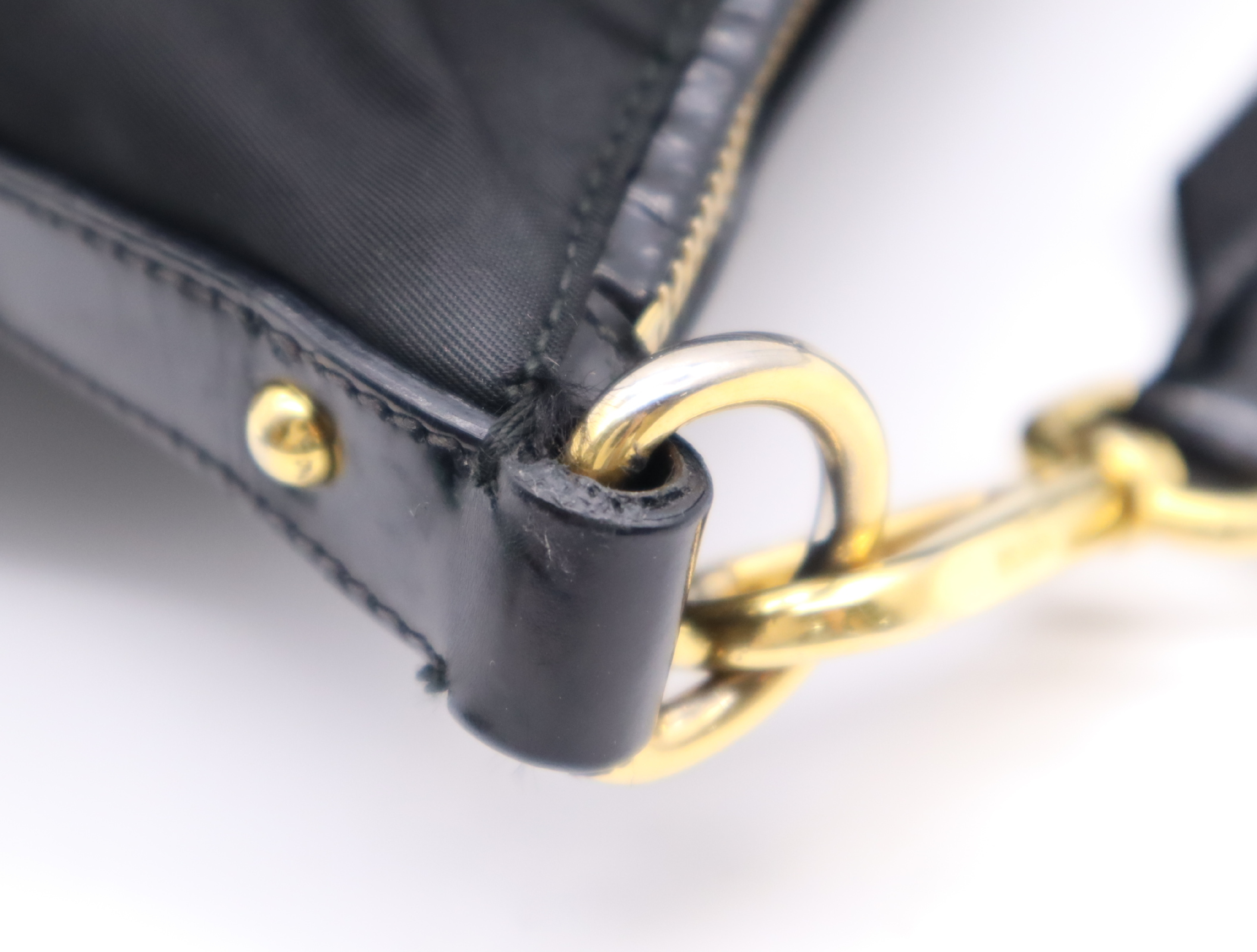 BT0711 Nylon Triangle Logo Shoulder Bag with Dust Bag, Black, Gold Hardware — view 8