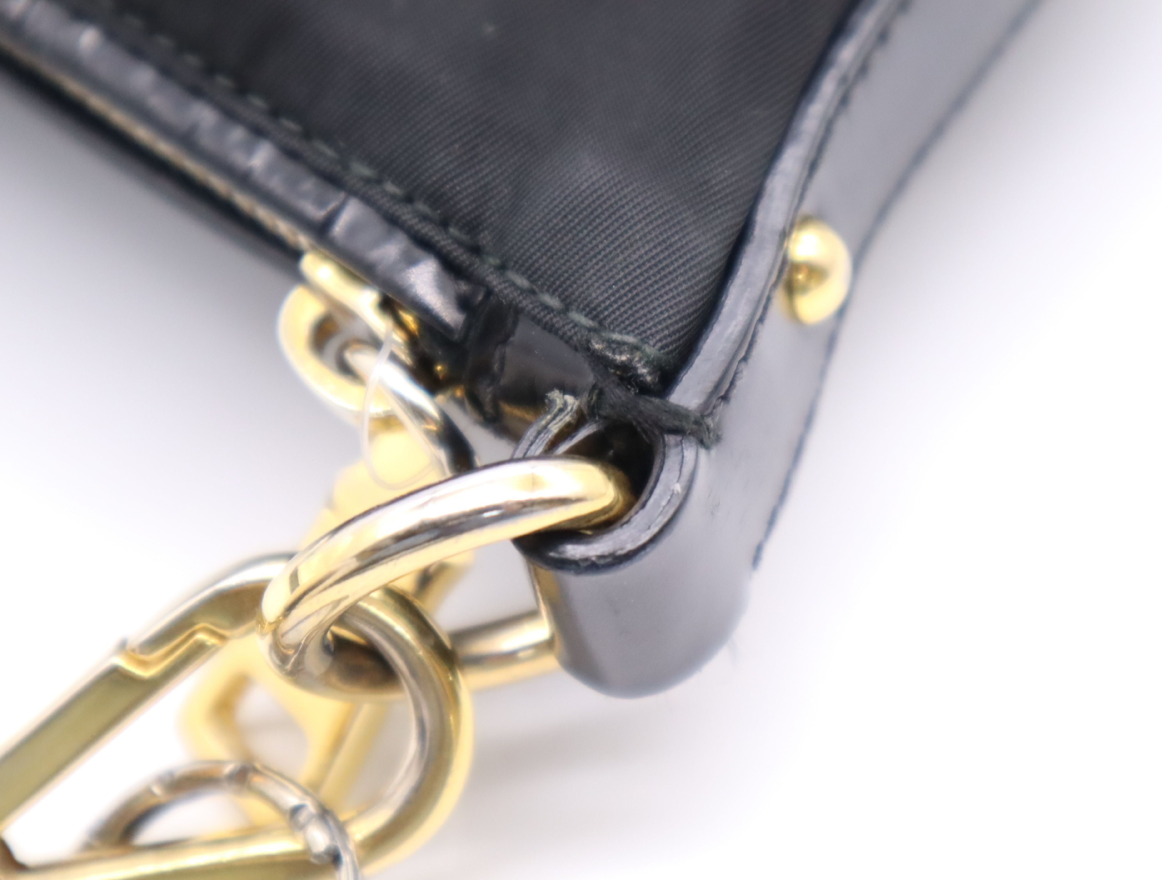 BT0711 Nylon Triangle Logo Shoulder Bag with Dust Bag, Black, Gold Hardware — view 9