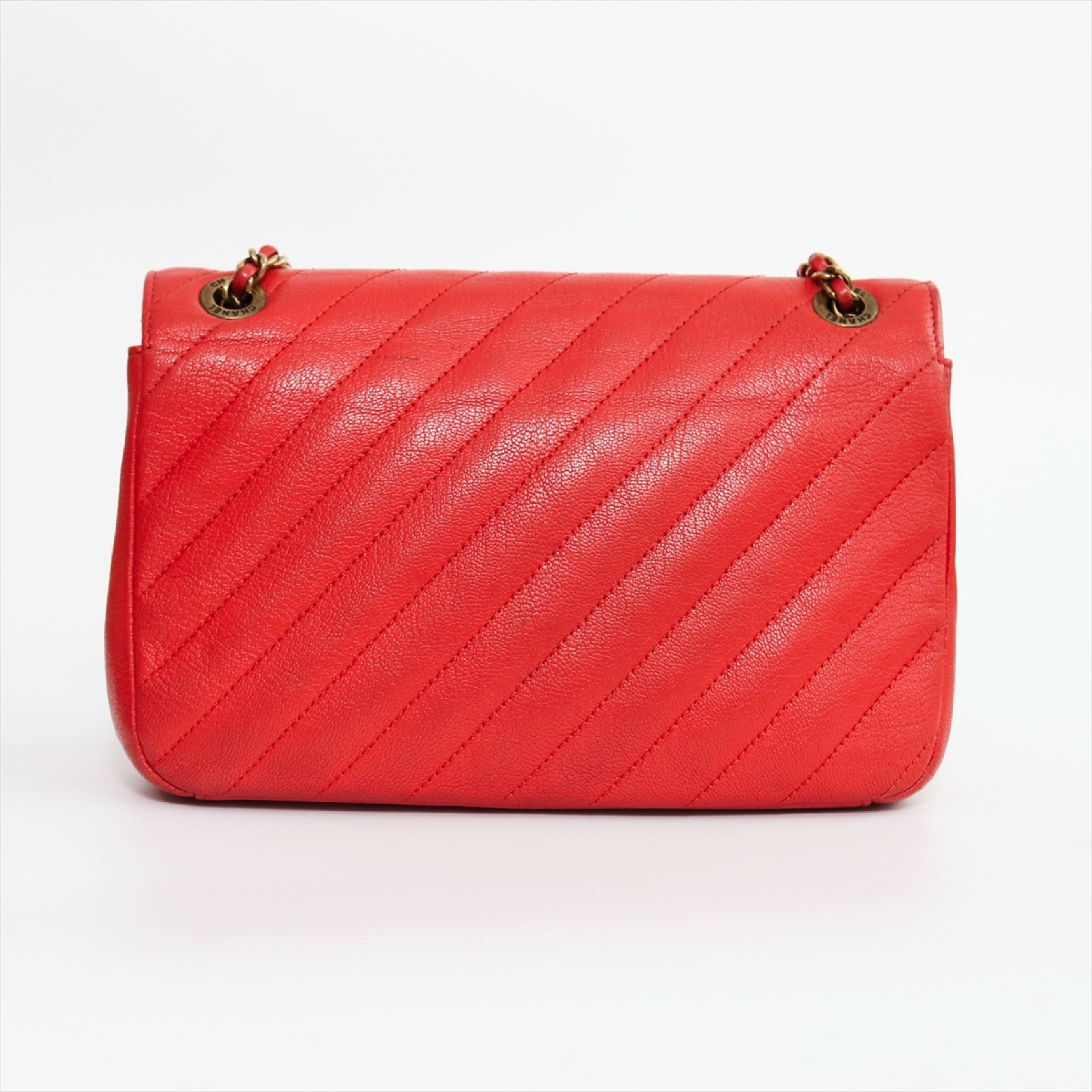 Bias Stitch Double Chain Shoulder Bag with Gold Hardware — view 2