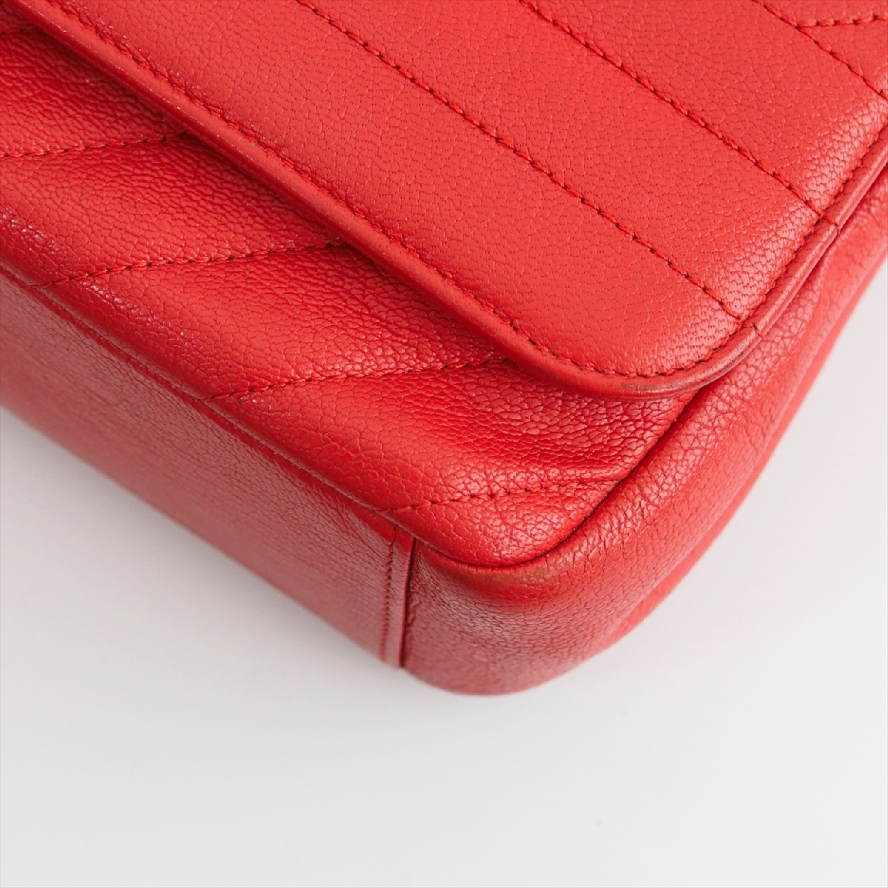 Bias Stitch Double Chain Shoulder Bag with Gold Hardware — view 6
