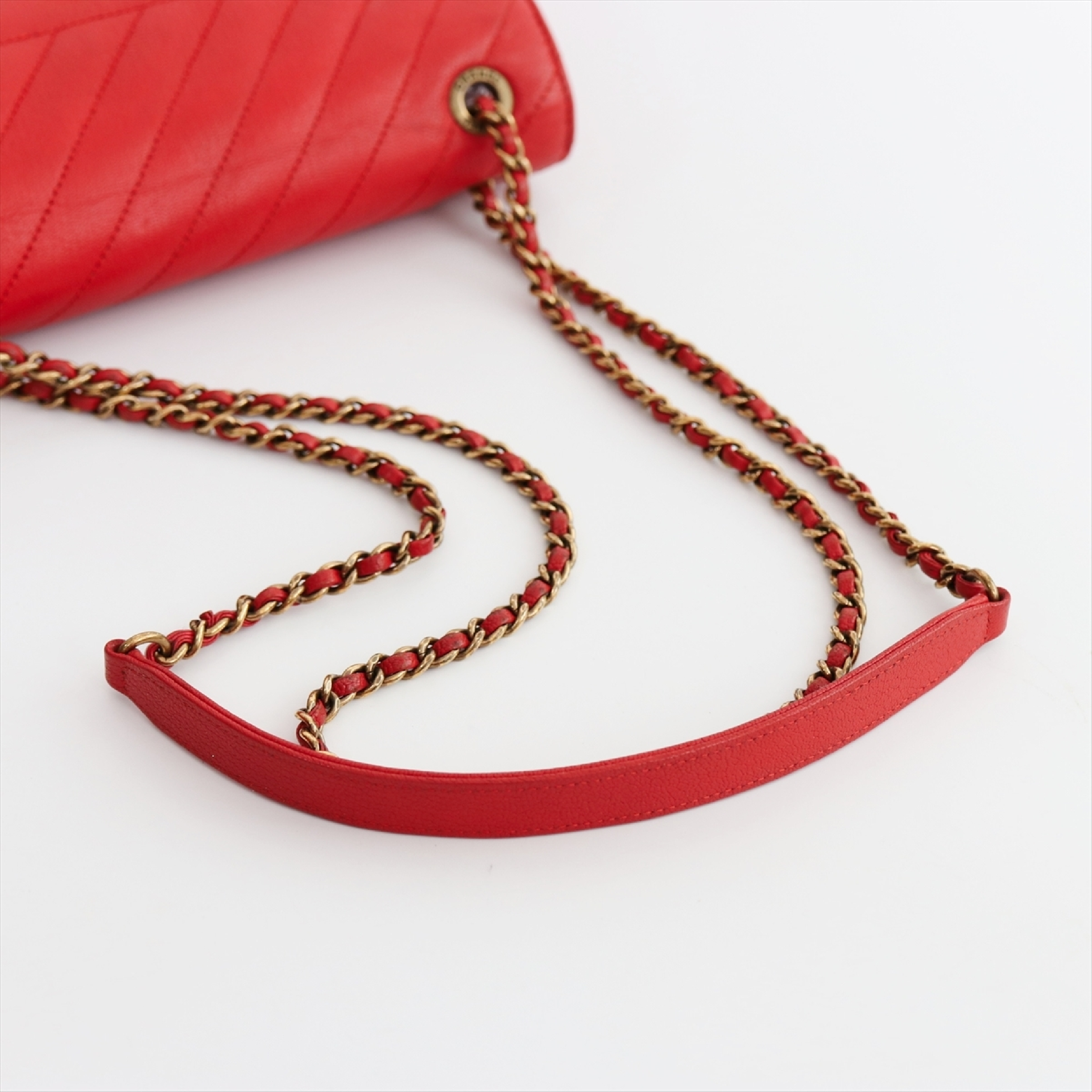 Bias Stitch Double Chain Shoulder Bag with Gold Hardware — view 7