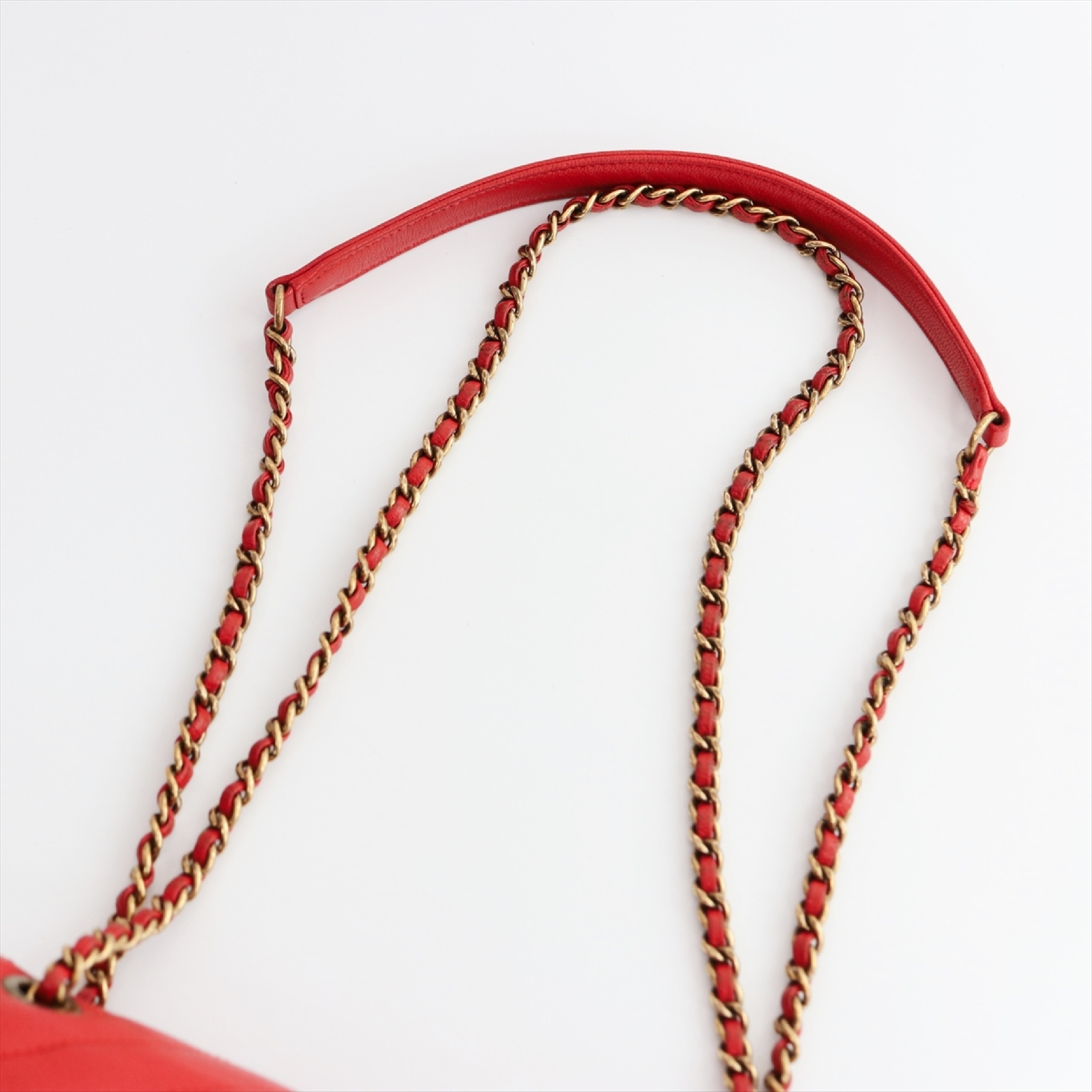 Bias Stitch Double Chain Shoulder Bag with Gold Hardware — view 8