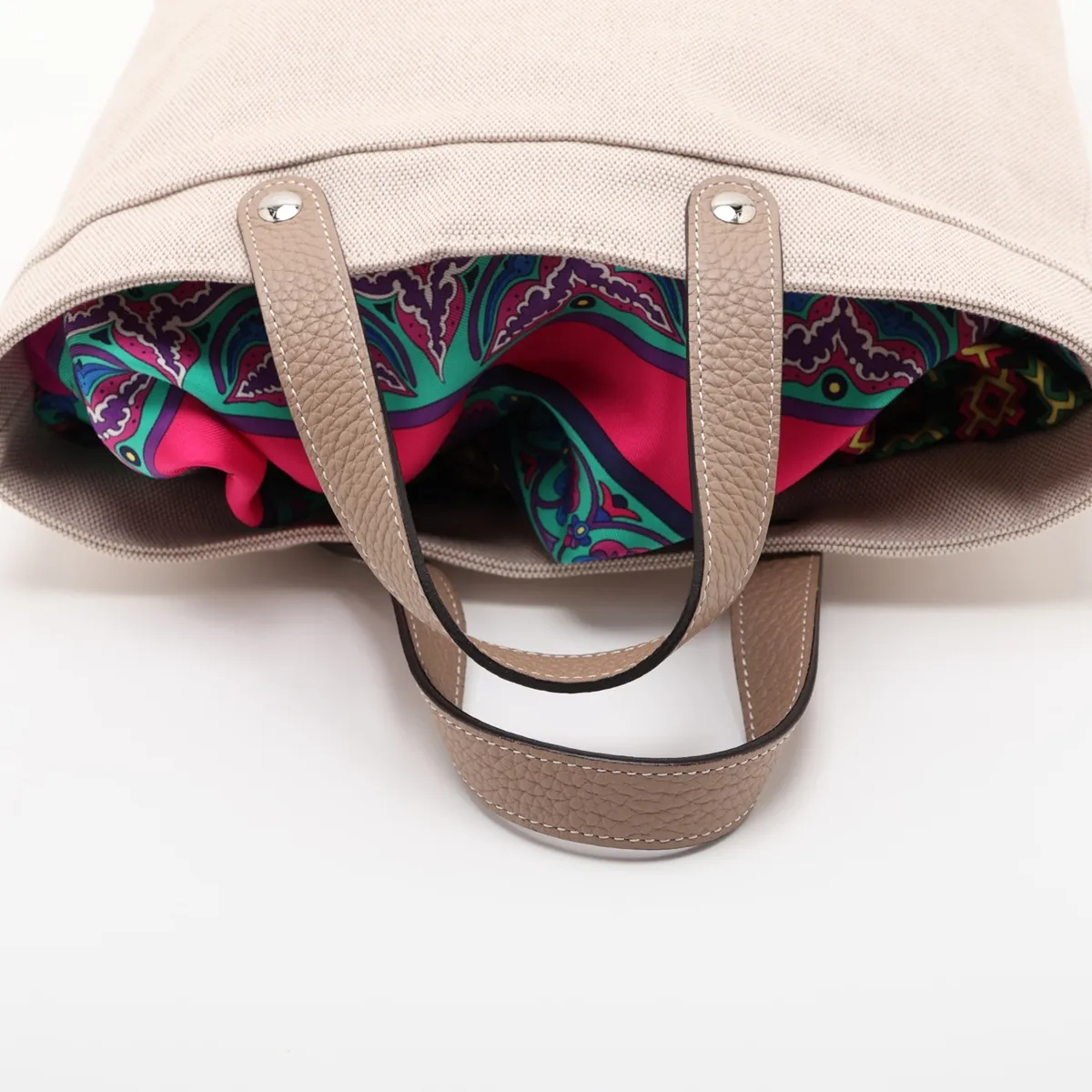Petit H Sac de Toile H x Leather Beige Silver Hardware — view 5