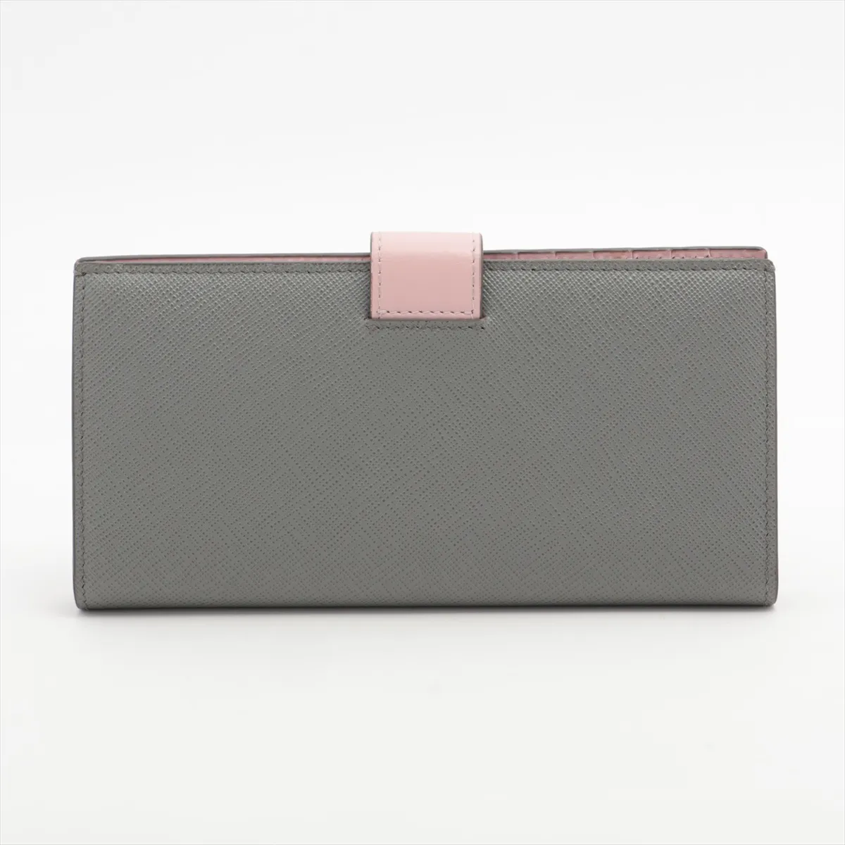 Saffiano Triangle Logo 1MV025 Leather Long Wallet Gray x Pink — view 2
