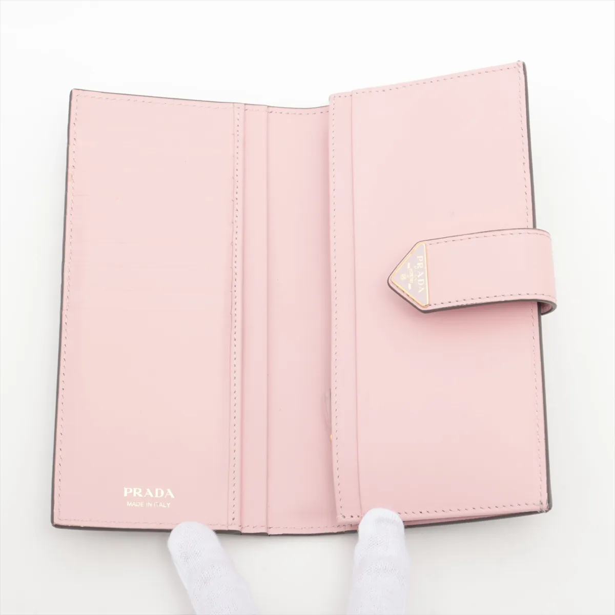 Saffiano Triangle Logo 1MV025 Leather Long Wallet Gray x Pink — view 3