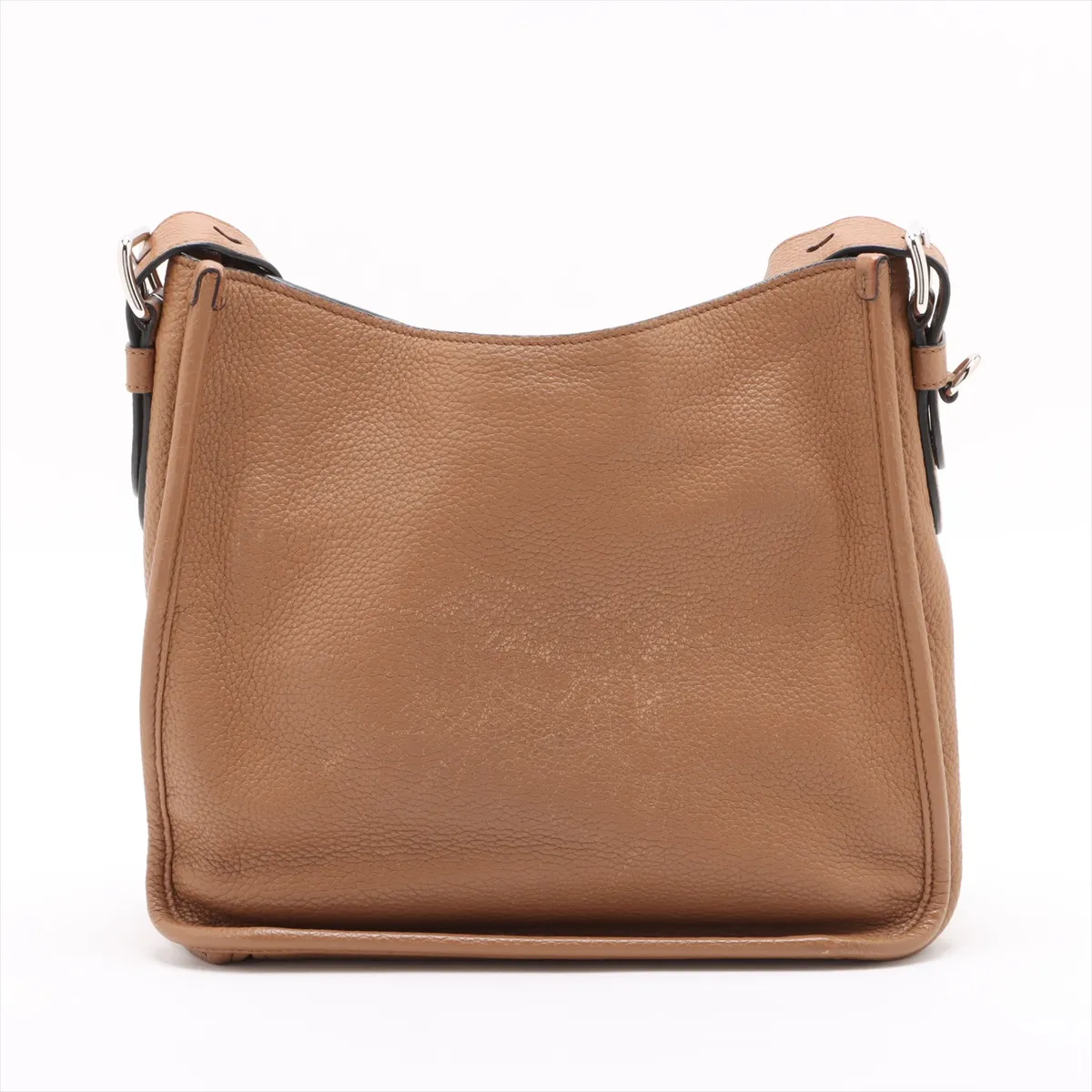 Vitello Dino Soft Leather Shoulder Bag Brown External Zipper — view 2