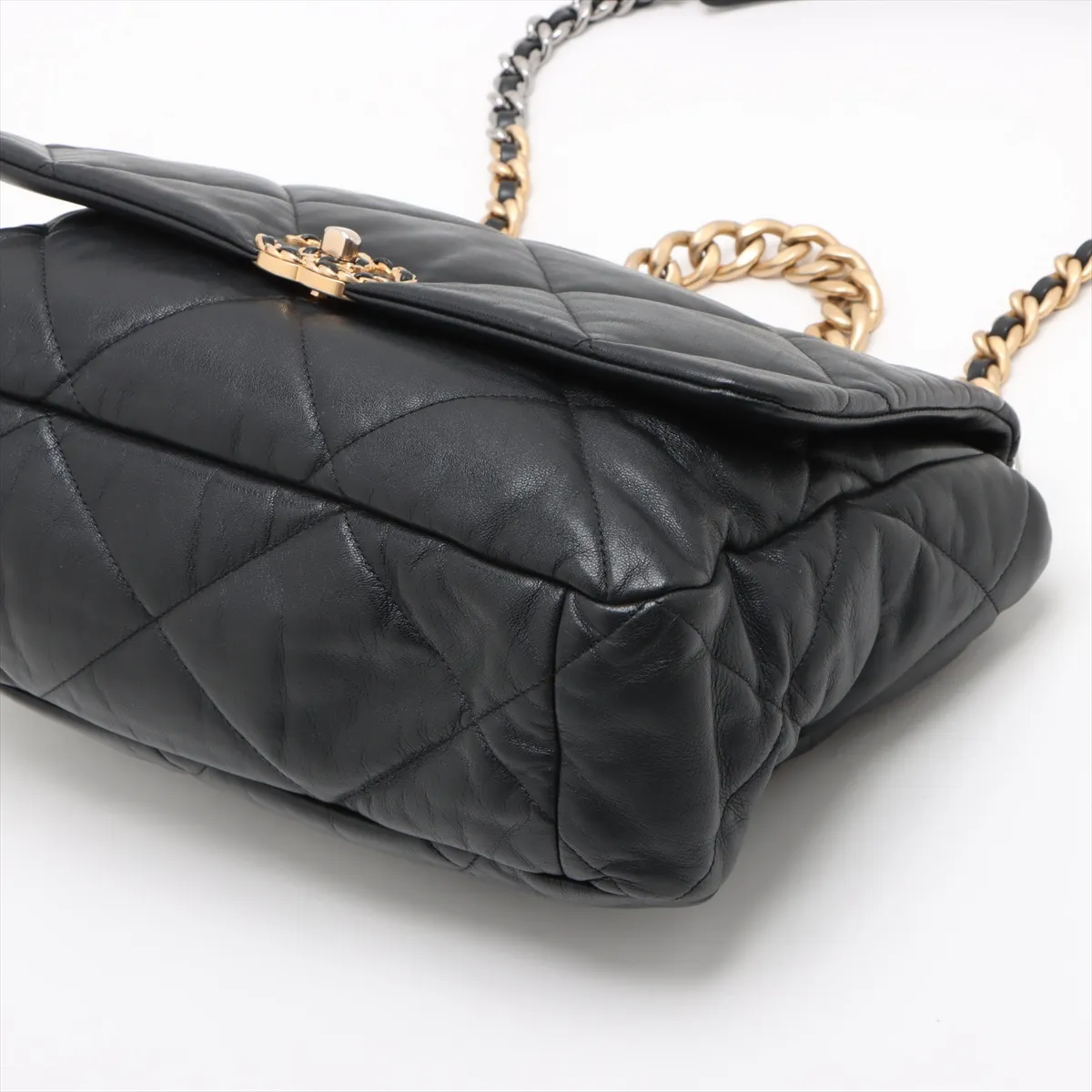 19 Large Lambskin Chain Shoulder Bag Black Gold x Silver Hardware 30435962 30s AS1162 — view 3
