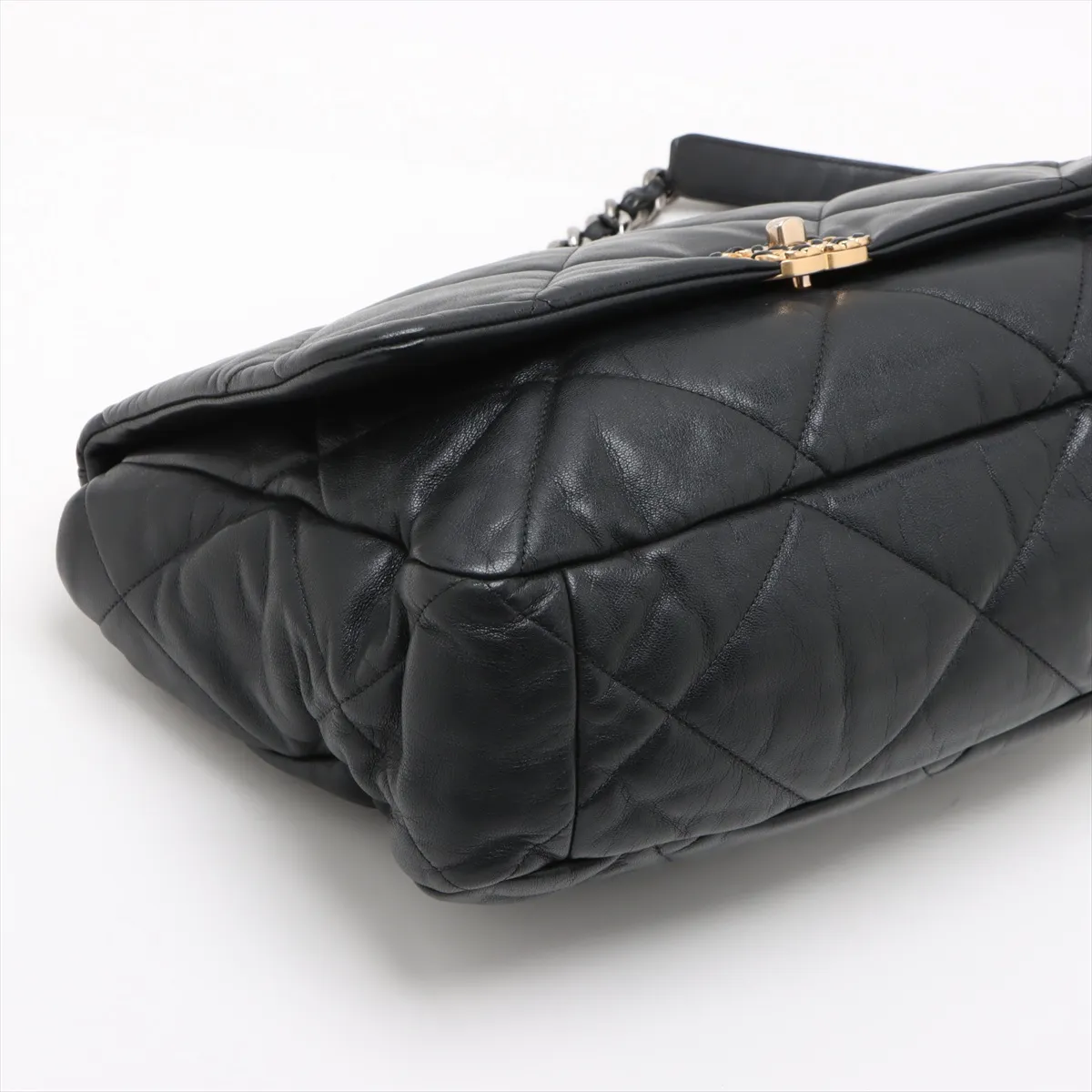 19 Large Lambskin Chain Shoulder Bag Black Gold x Silver Hardware 30435962 30s AS1162 — view 4