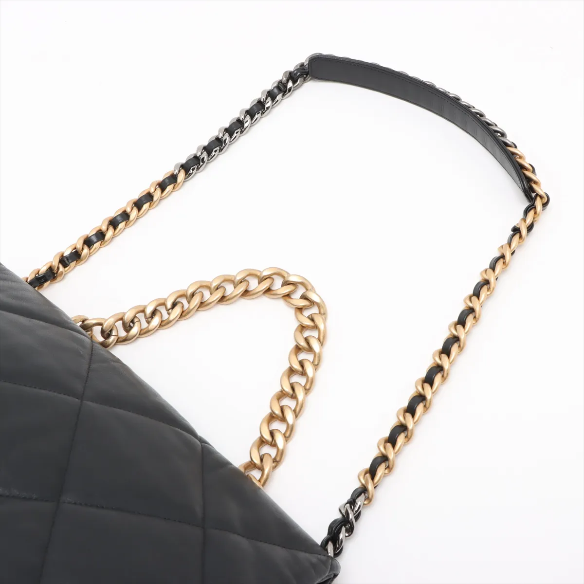 19 Large Lambskin Chain Shoulder Bag Black Gold x Silver Hardware 30435962 30s AS1162 — view 5