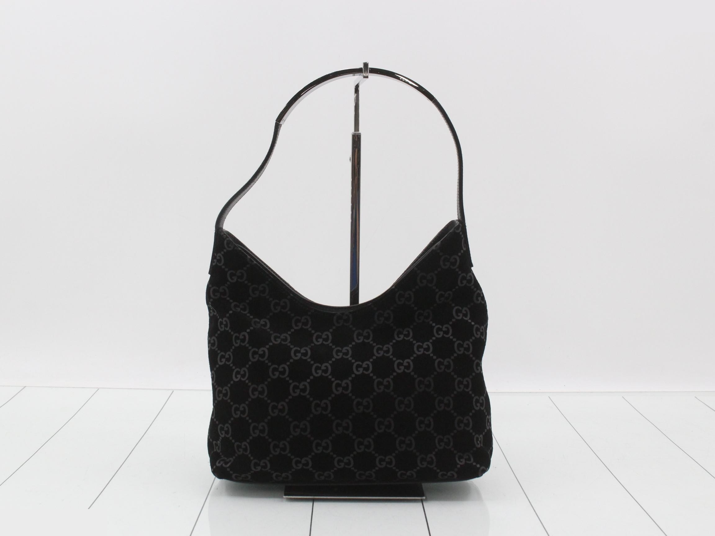 GG pattern one-shoulder bag, Noir suede, 001 3778
