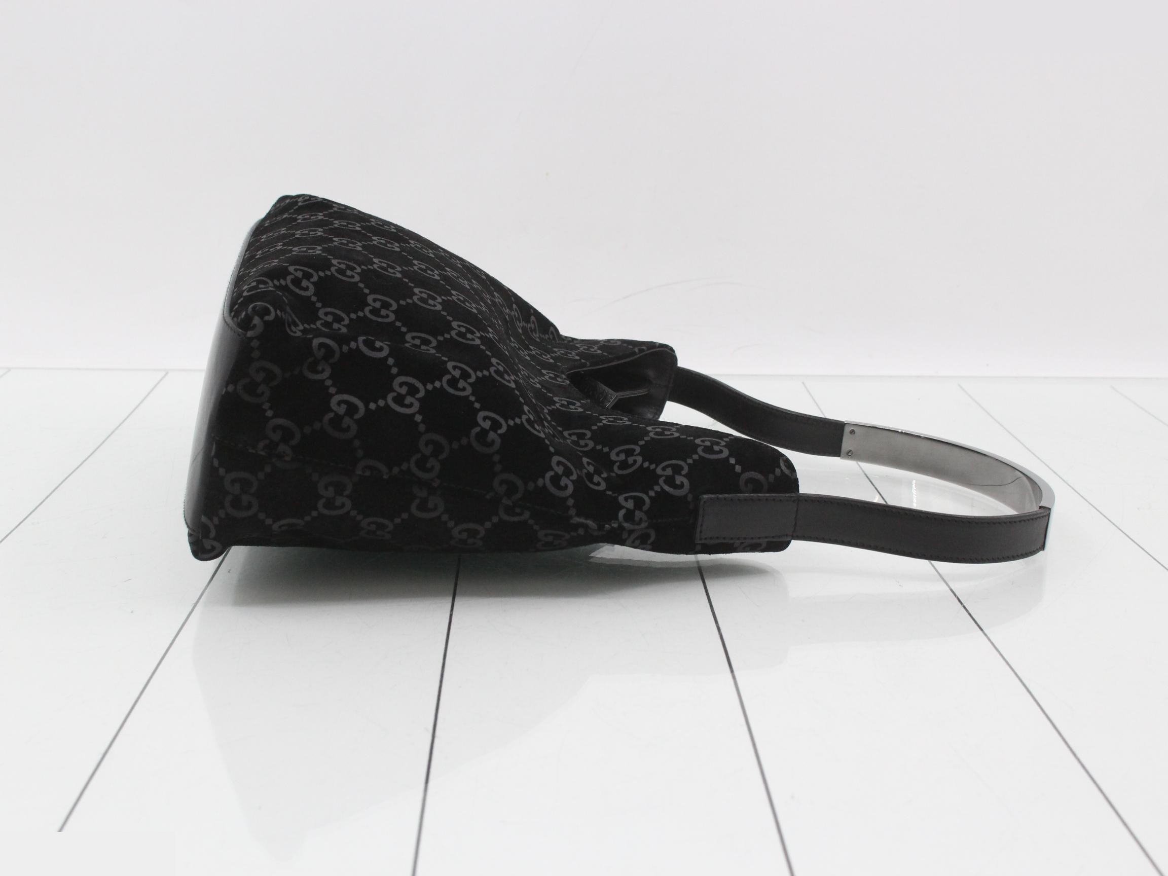 GG pattern one-shoulder bag, Noir suede, 001 3778 — view 3