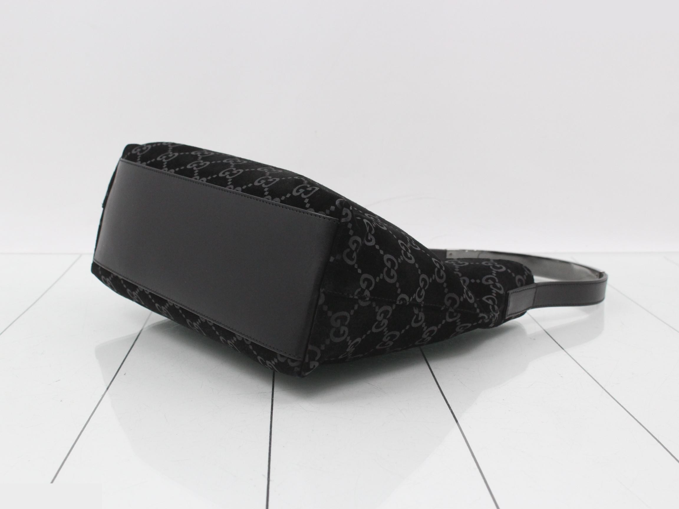 GG pattern one-shoulder bag, Noir suede, 001 3778 — view 6