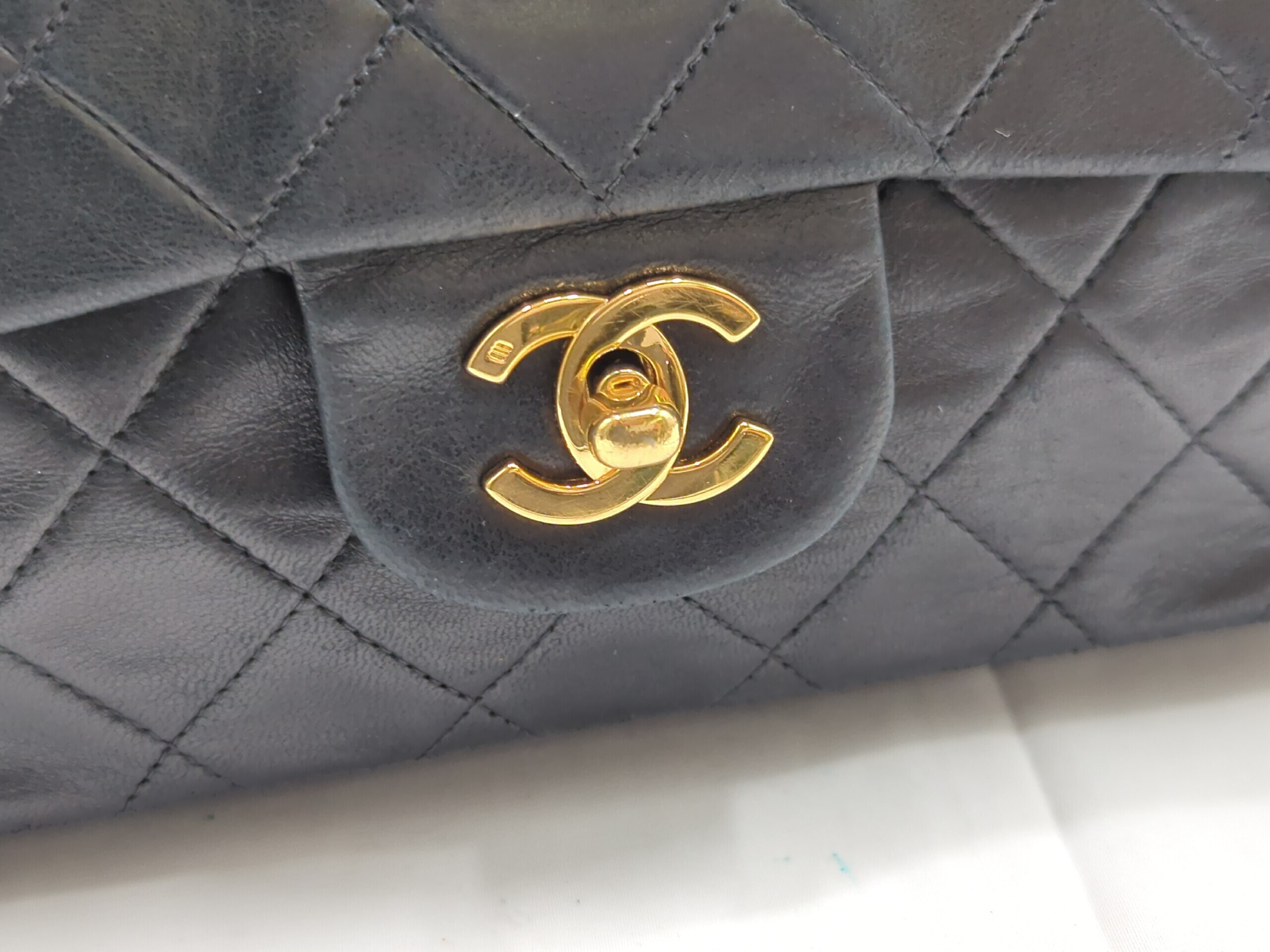 Lambskin Double Flap 25 Black Gold Hardware Shoulder Bag — view 9