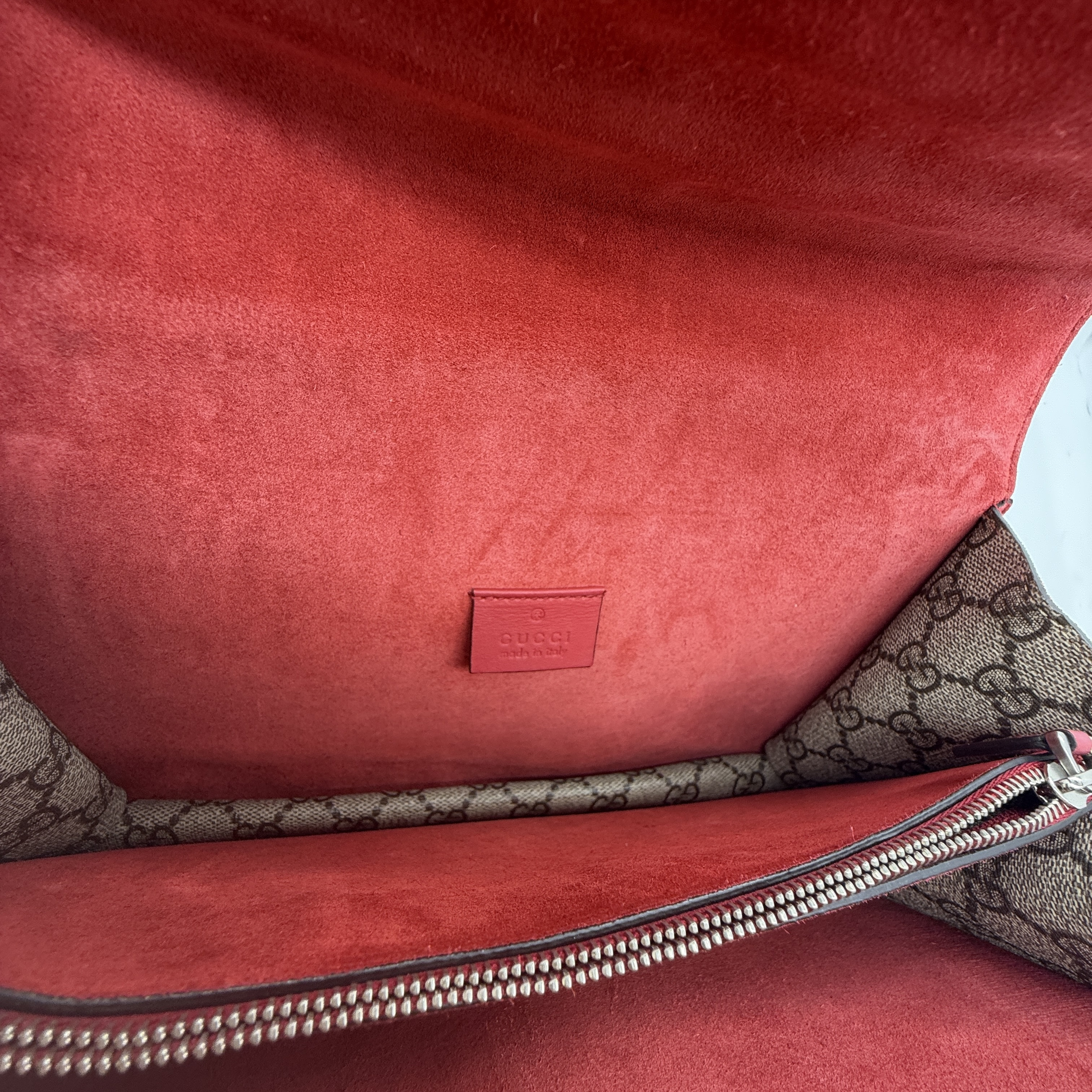 Dionysus GG Supreme Canvas Suede Chain Shoulder Bag, Red — view 12