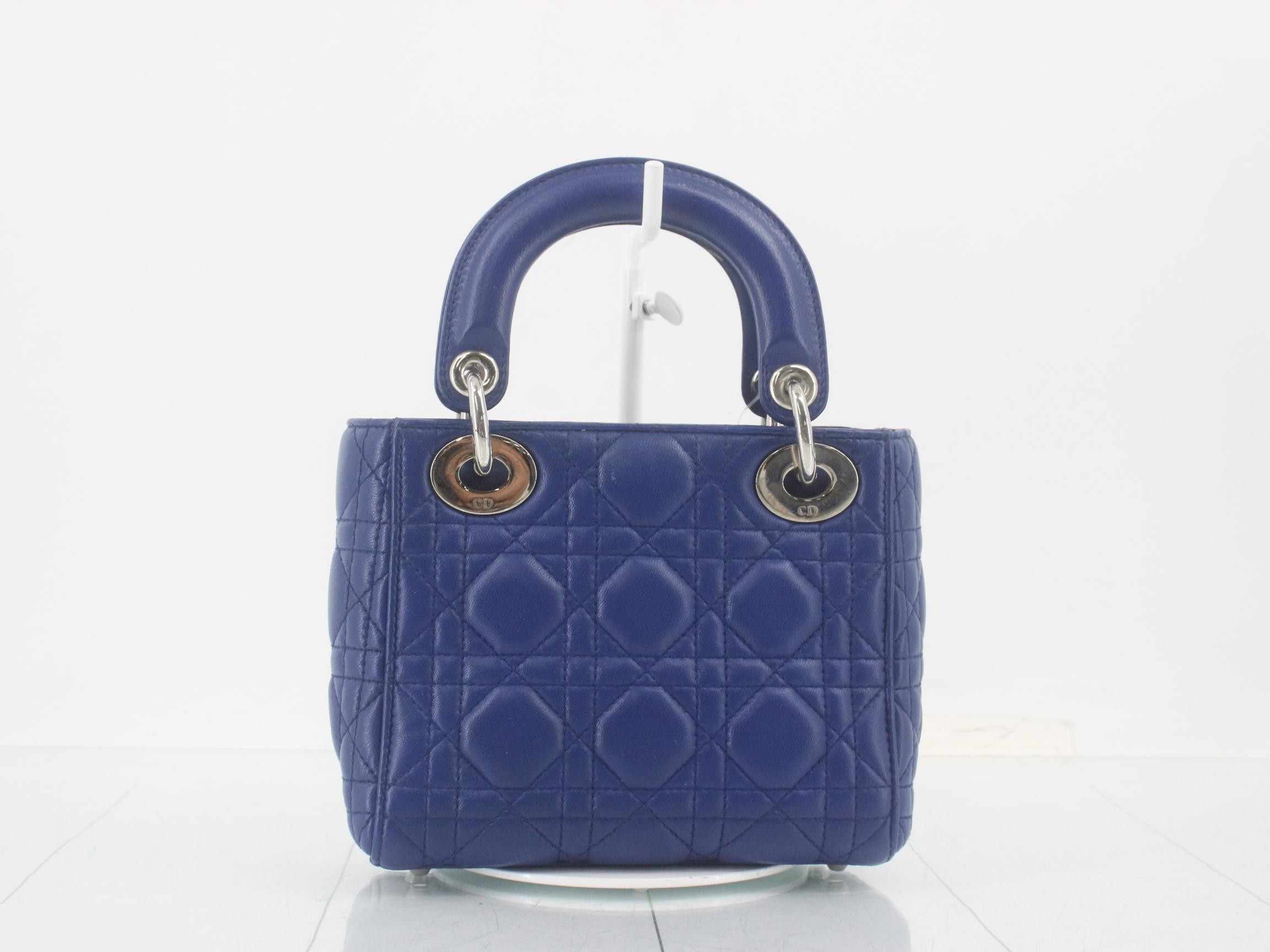 Lady Dior Cannage Lambskin 2-Way Handbag, Blue — view 2