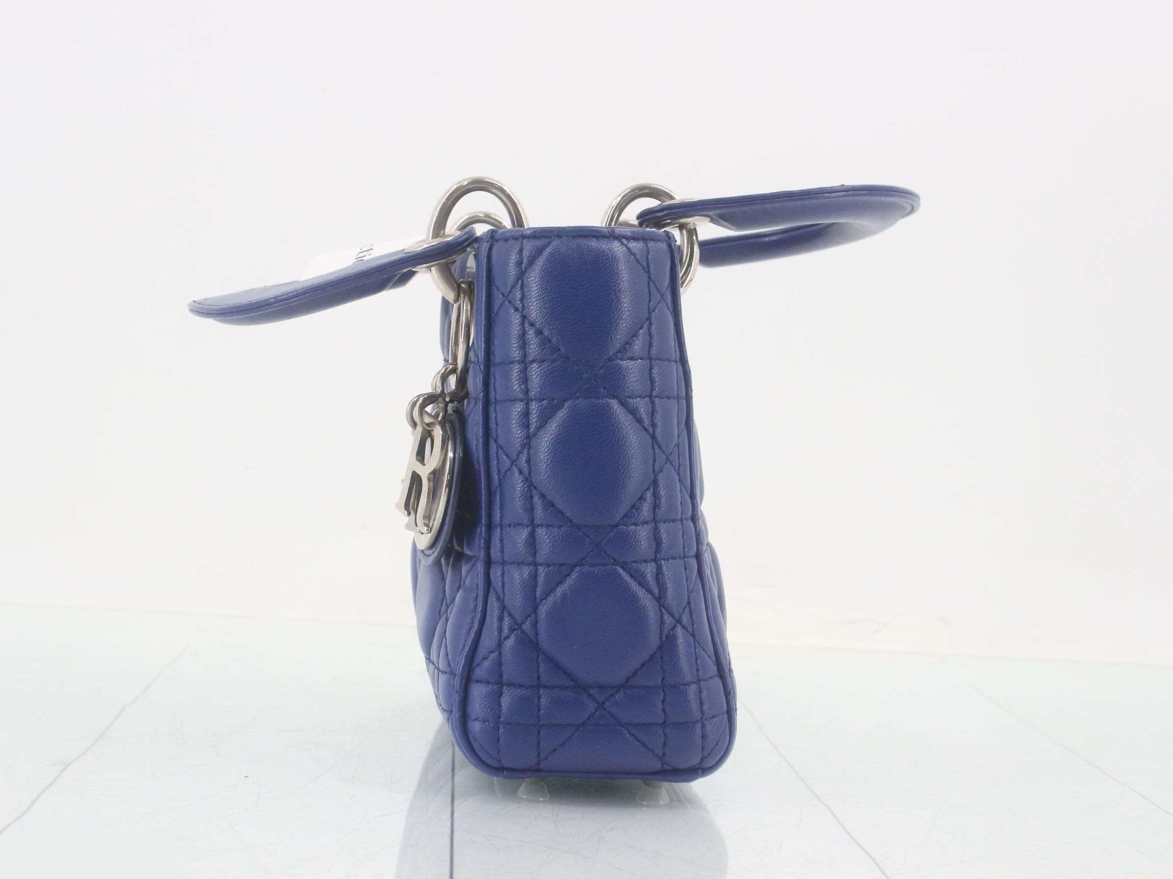 Lady Dior Cannage Lambskin 2-Way Handbag, Blue — view 3