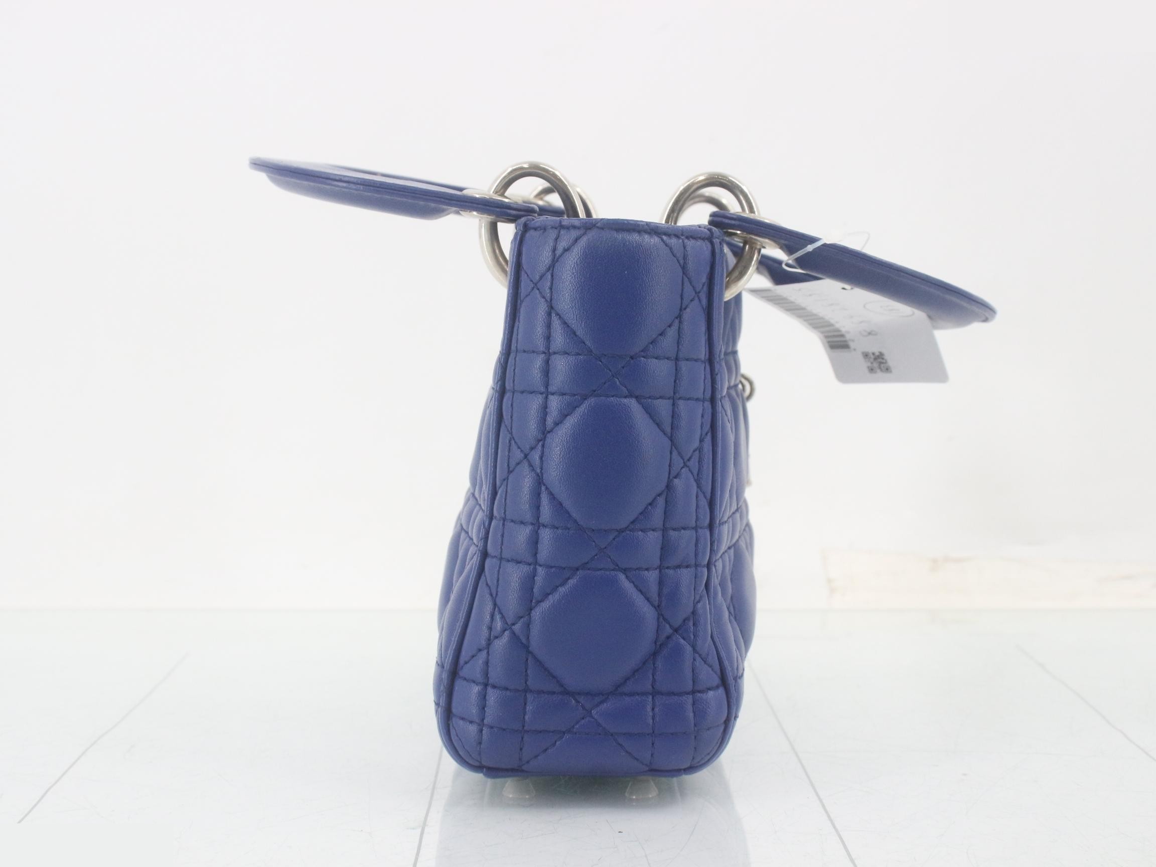 Lady Dior Cannage Lambskin 2-Way Handbag, Blue — view 4