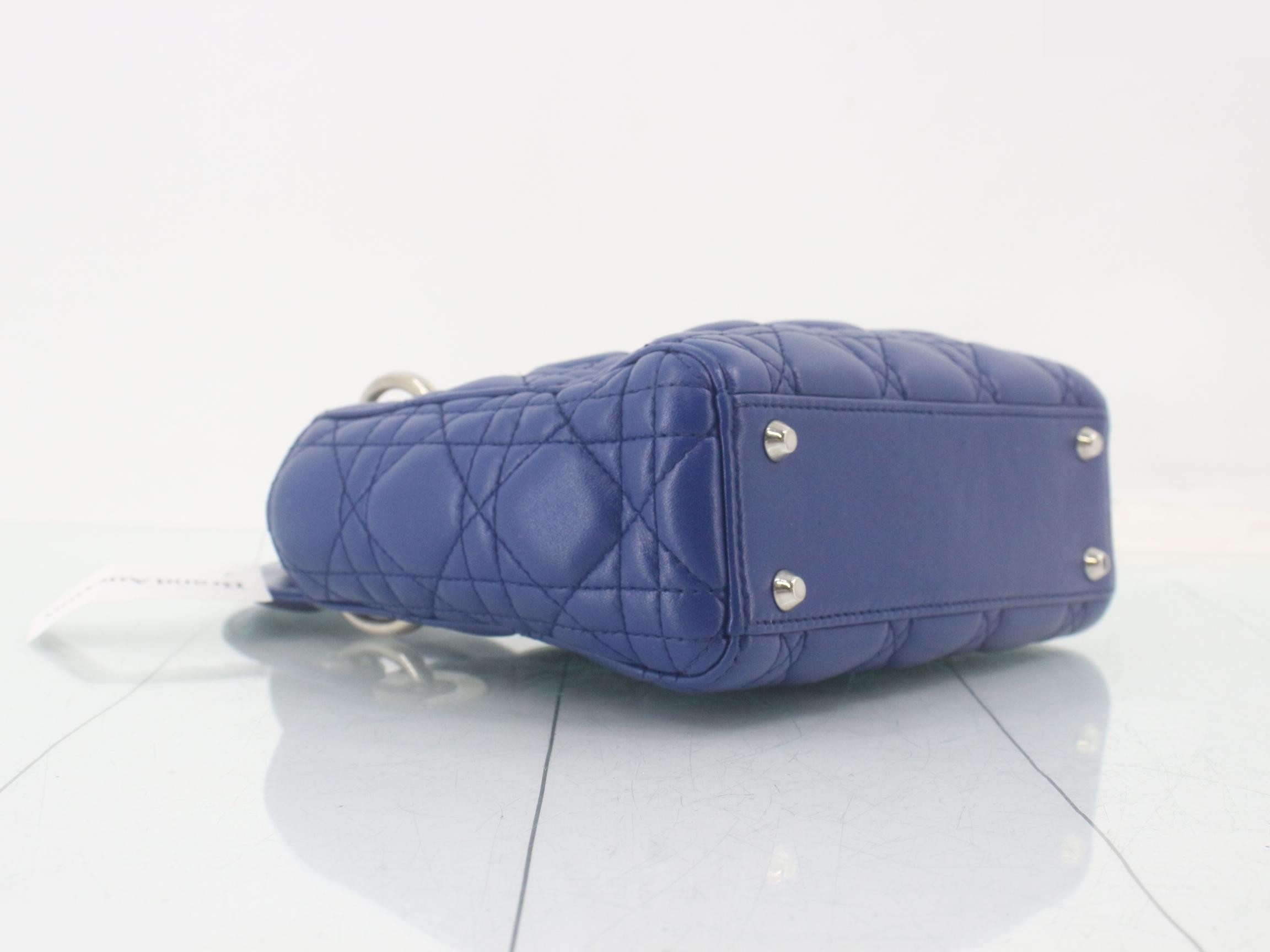 Lady Dior Cannage Lambskin 2-Way Handbag, Blue — view 5