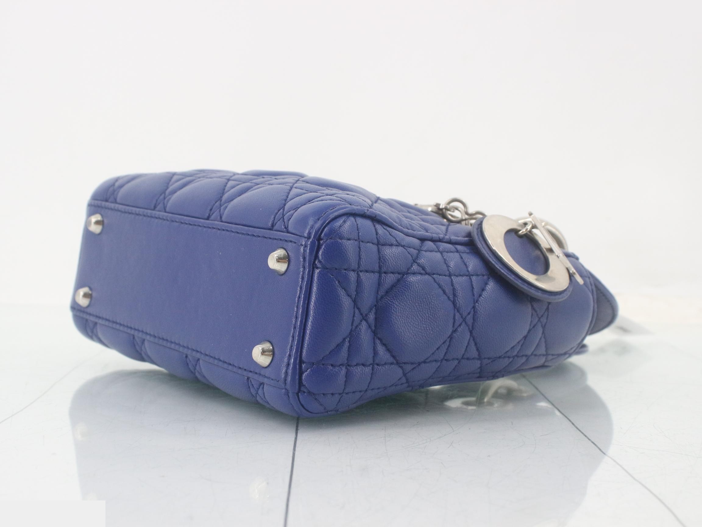 Lady Dior Cannage Lambskin 2-Way Handbag, Blue — view 6