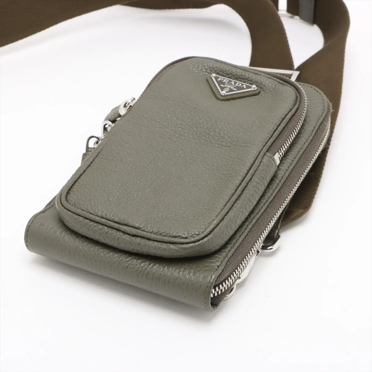 phone pouch leather shoulder bag khaki — view 3
