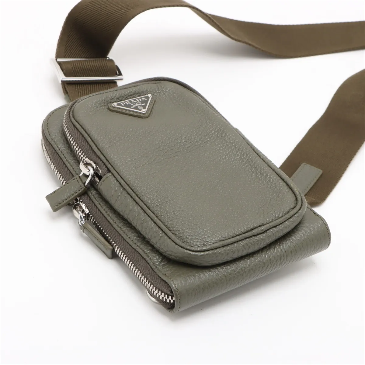 phone pouch leather shoulder bag khaki — view 4