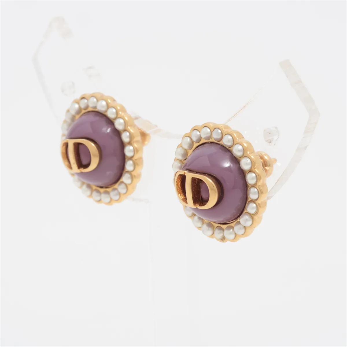 Petit CD Earrings (for both ears) GP x Fake Pearl Gold x Purple — view 3