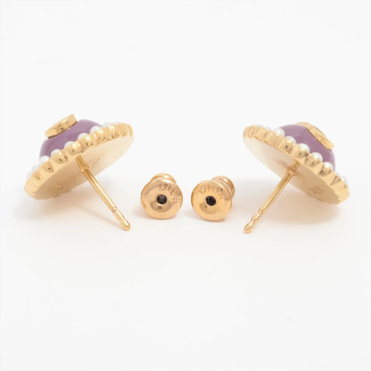 Petit CD Earrings (for both ears) GP x Fake Pearl Gold x Purple — view 4