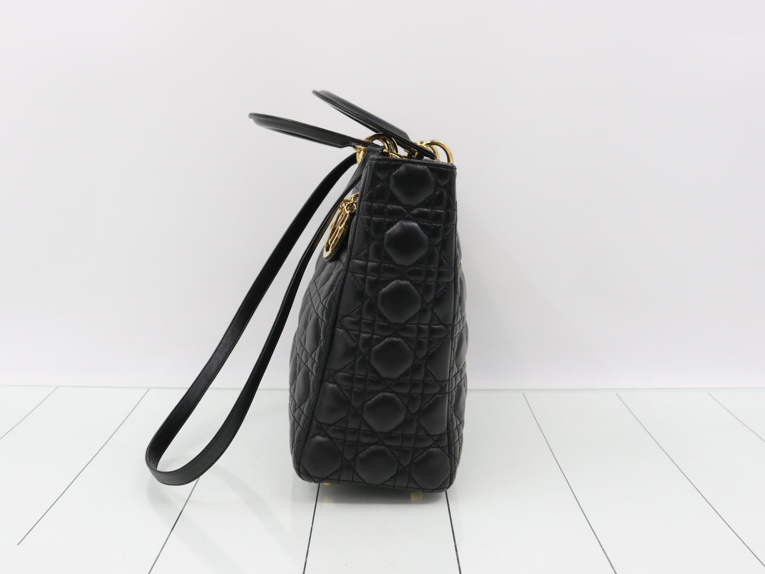 Lady Dior Canage Lamb 2-Way Shoulder/Handbag, Black — view 3