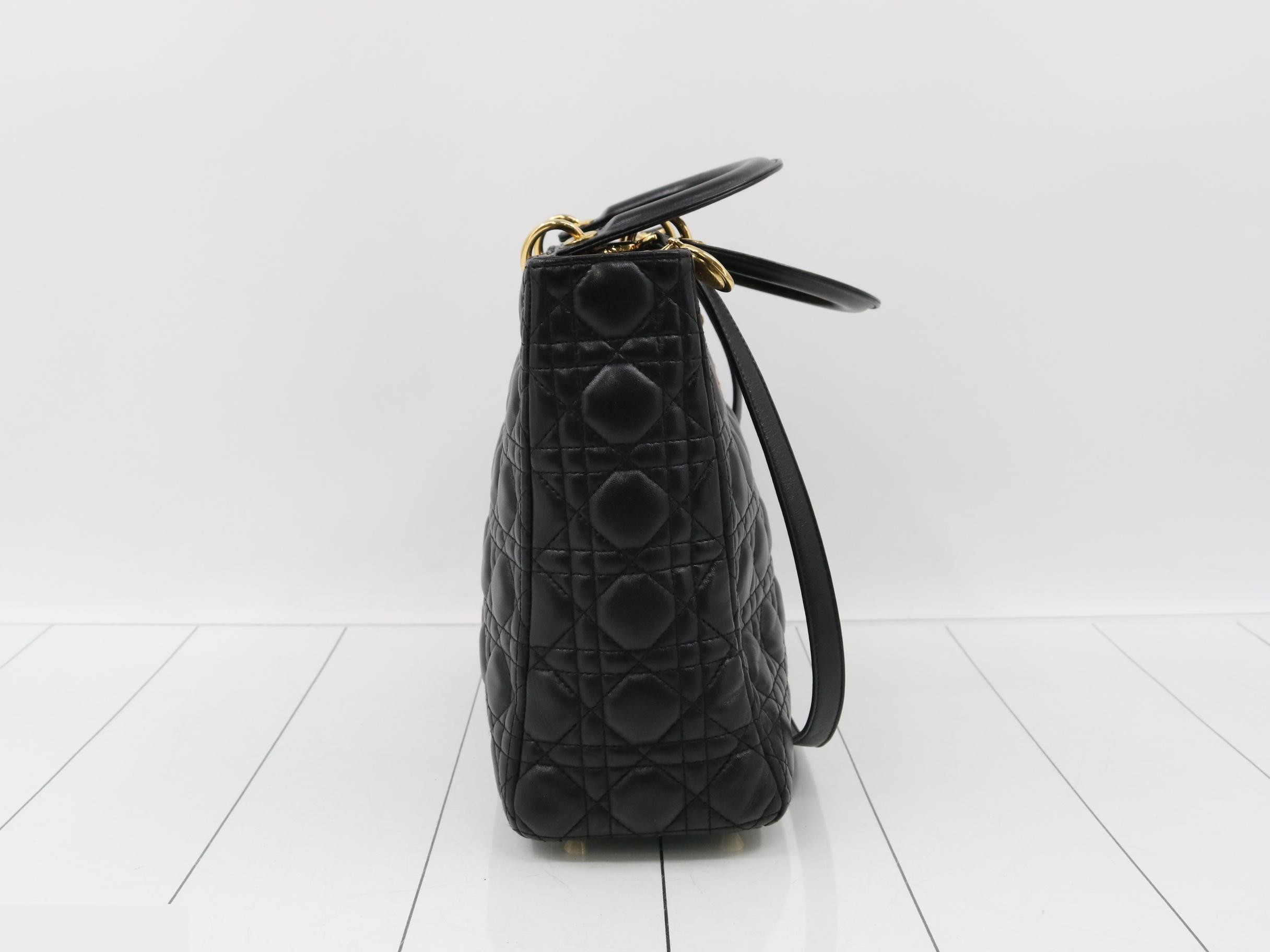 Lady Dior Canage Lamb 2-Way Shoulder/Handbag, Black — view 4
