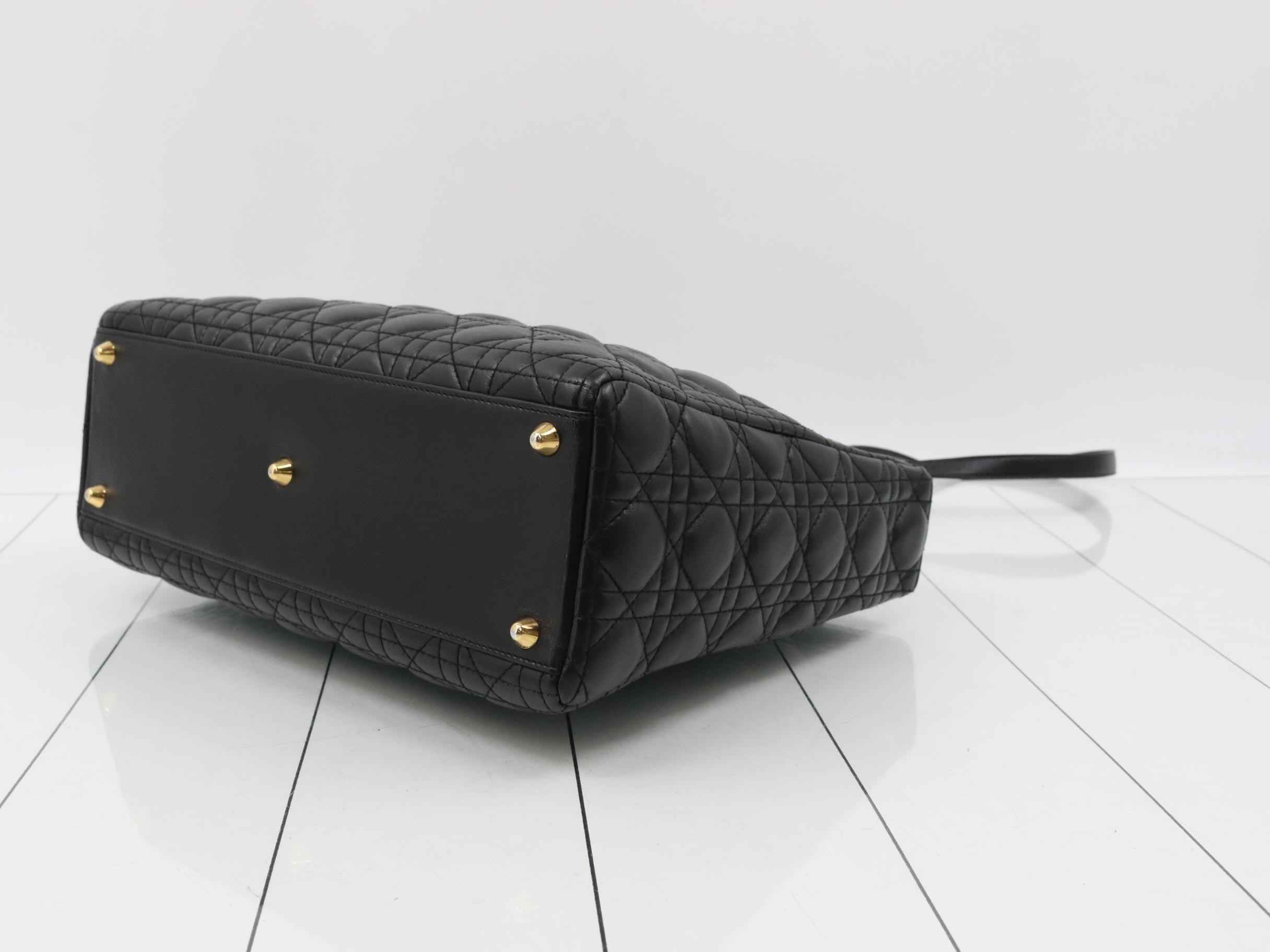 Lady Dior Canage Lamb 2-Way Shoulder/Handbag, Black — view 6