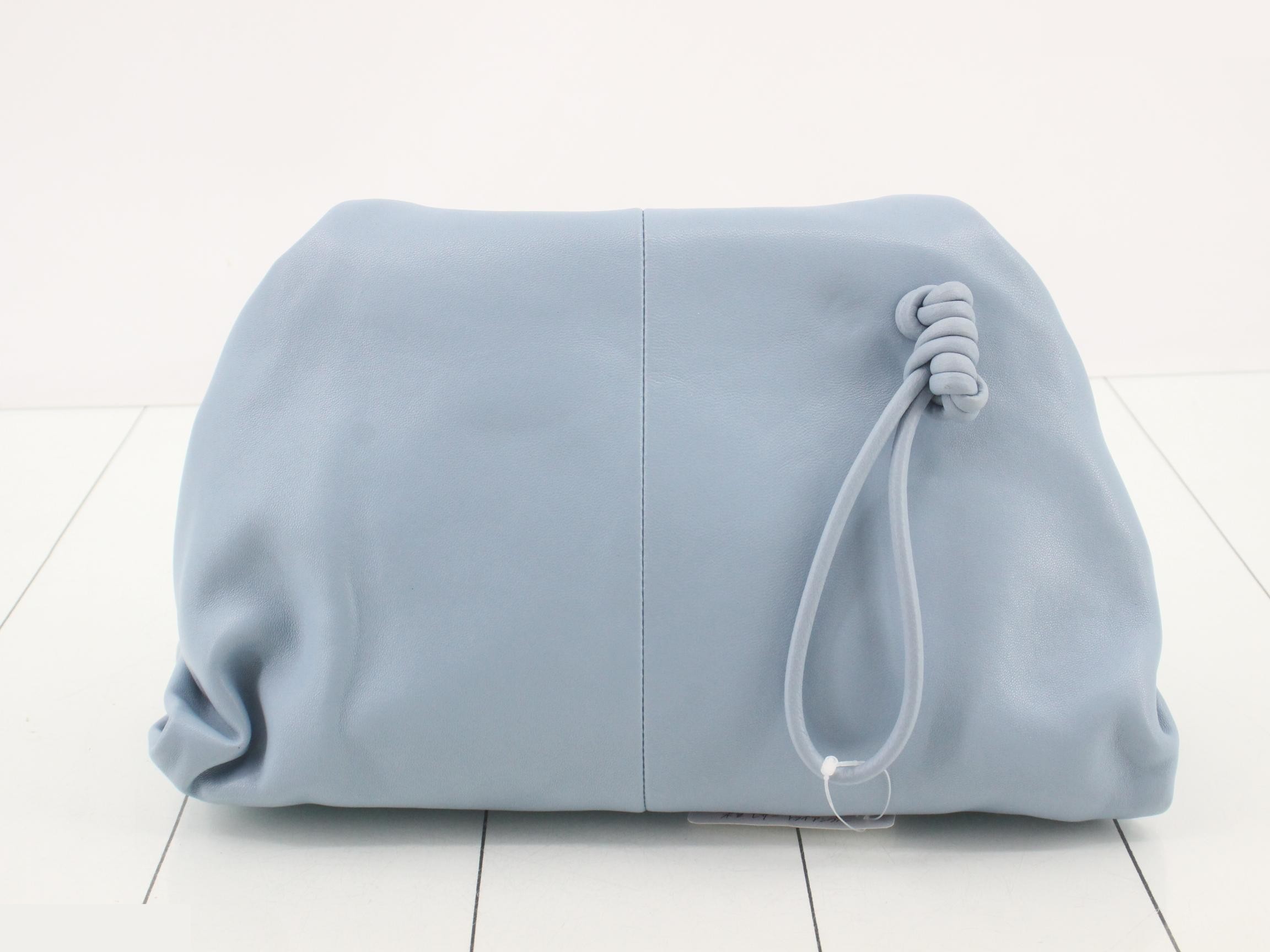 Clutch bag, light blue, leather, triangle design — view 2