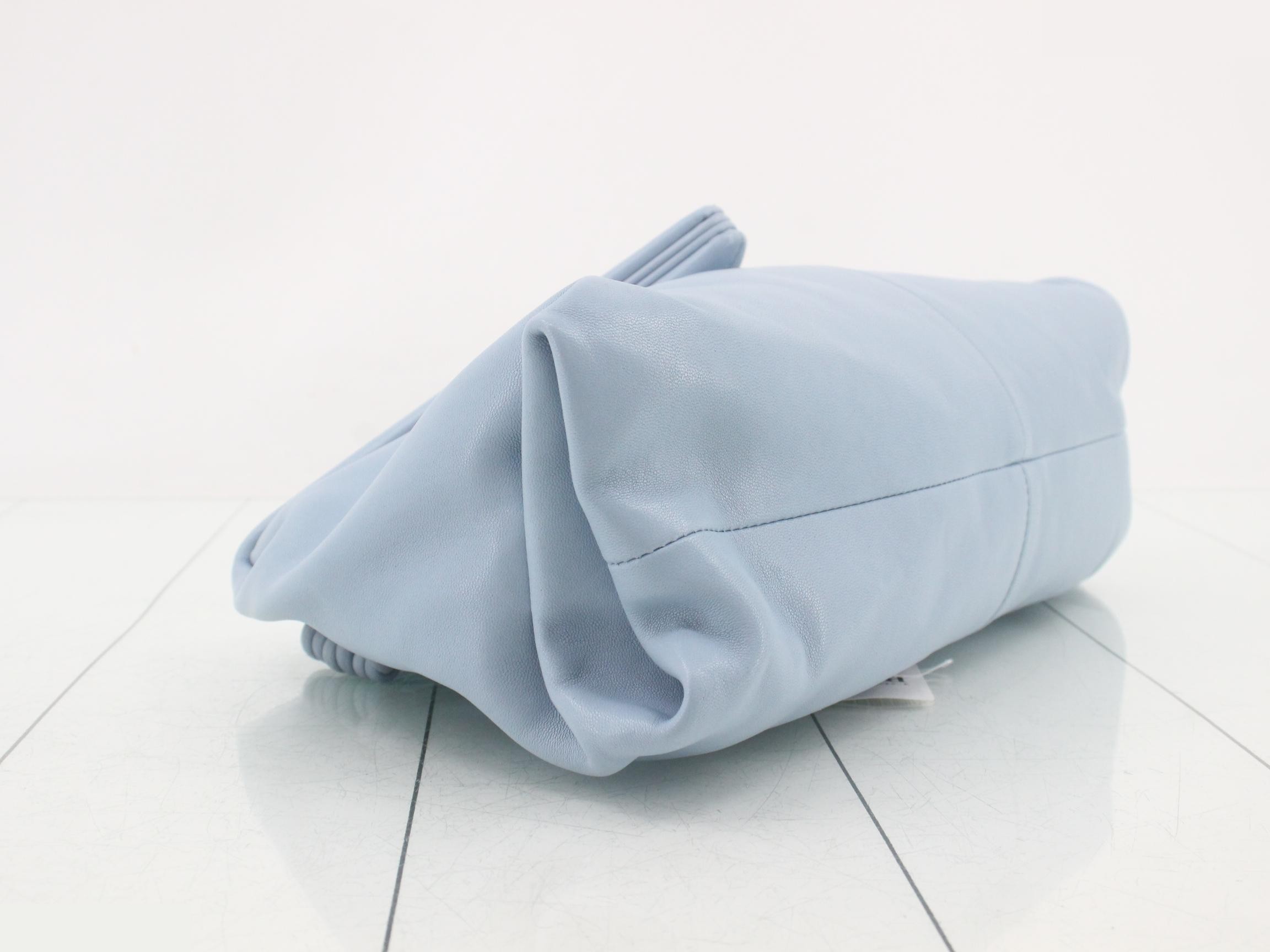 Clutch bag, light blue, leather, triangle design — view 5