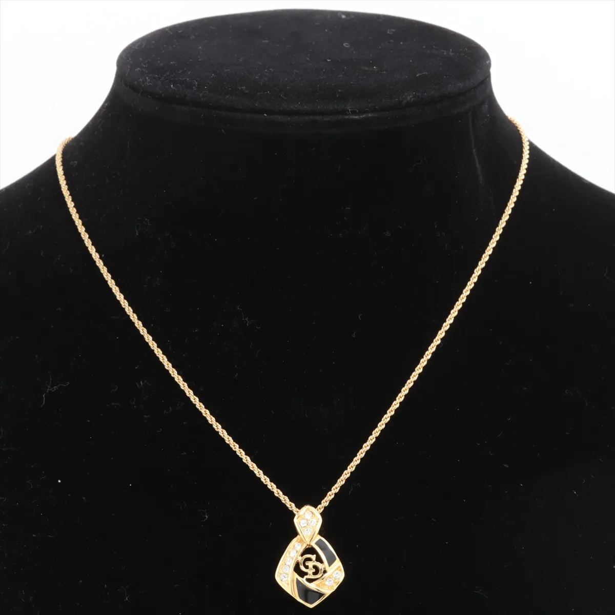 CD logo necklace, gold plated with rhinestones. Shows signs of wear, — view 5