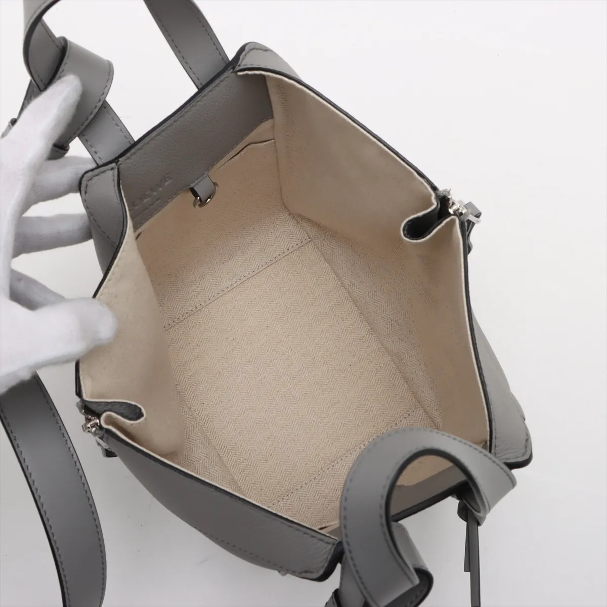 Hammock Compact Leather 2-Way Handbag, Gray — view 8