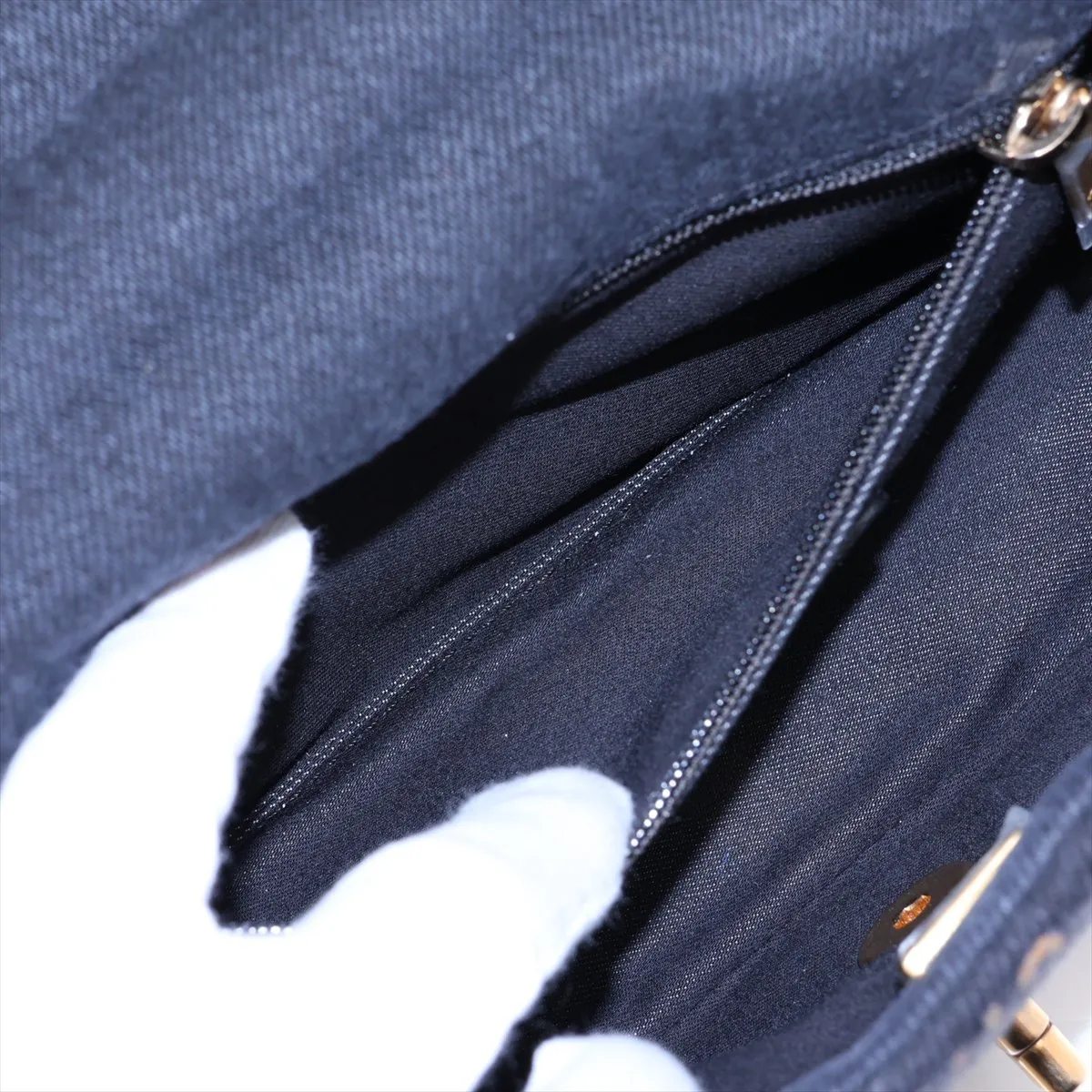 Matelassé Denim Chain Shoulder Bag, Black x Pink, Gold Hardware, H5886936, Random Plate, AS3135 — view 8