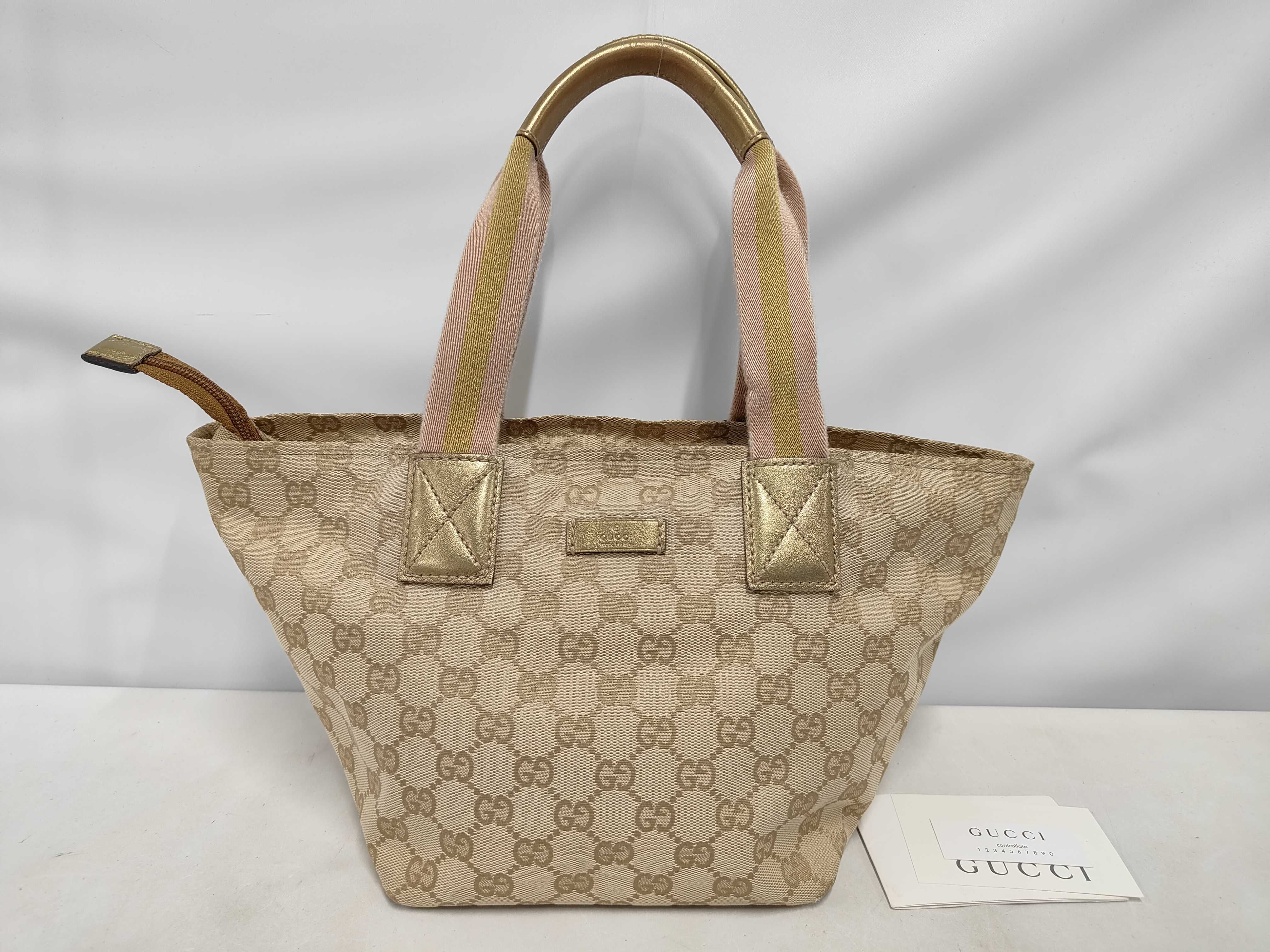 GG Canvas Pink Beige 131228 Trapezoid Tote Bag