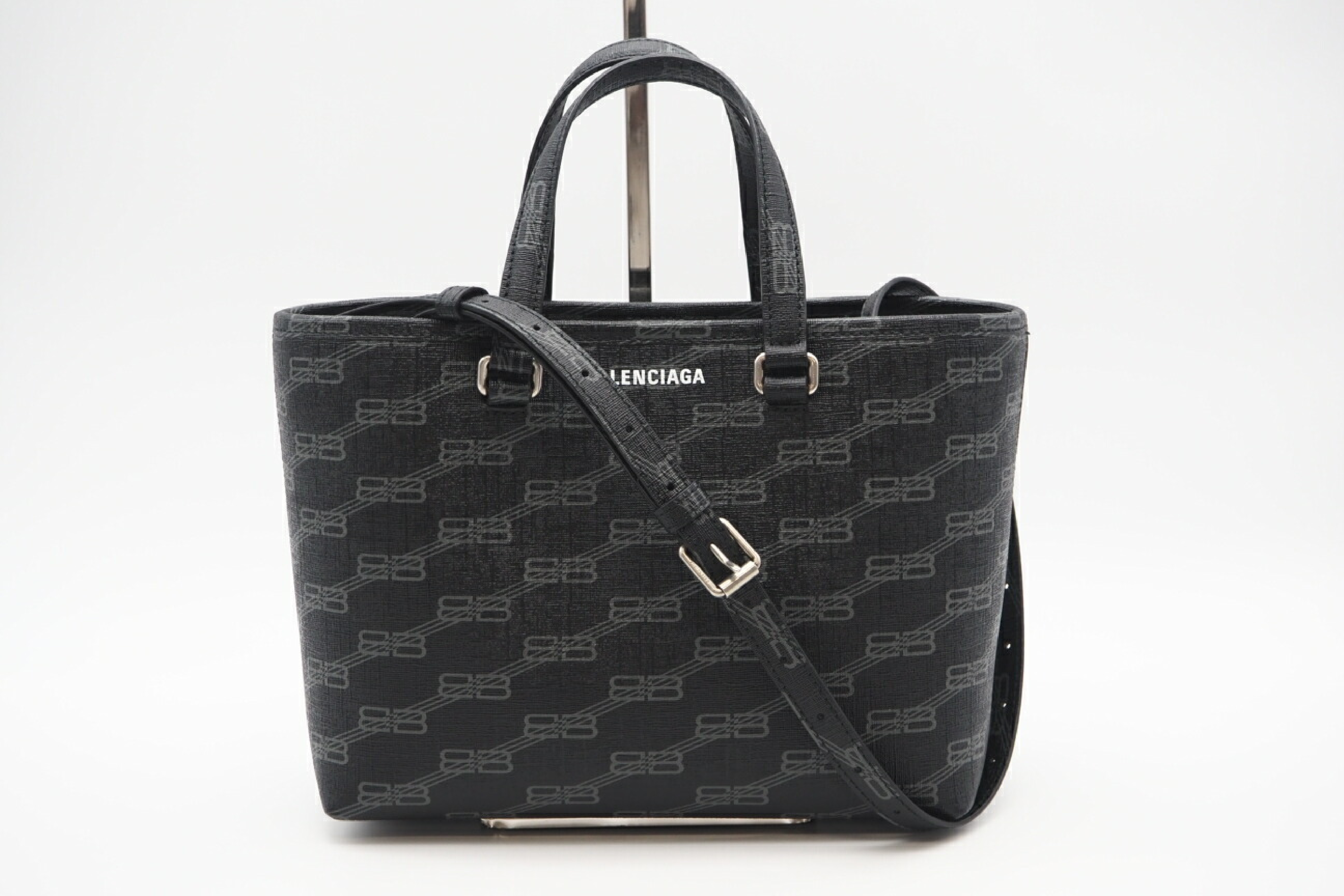 702699 BB Monogram Black Grey Signature Small Shopper Bag Handbag