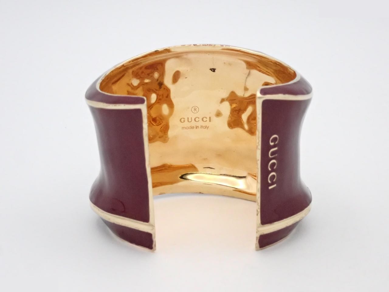 Bamboo Wide Cuff Bracelet, GP/Enamel, Bordeaux/Gold — view 2