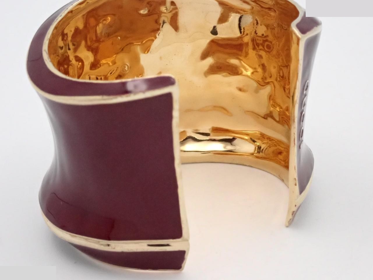 Bamboo Wide Cuff Bracelet, GP/Enamel, Bordeaux/Gold — view 3