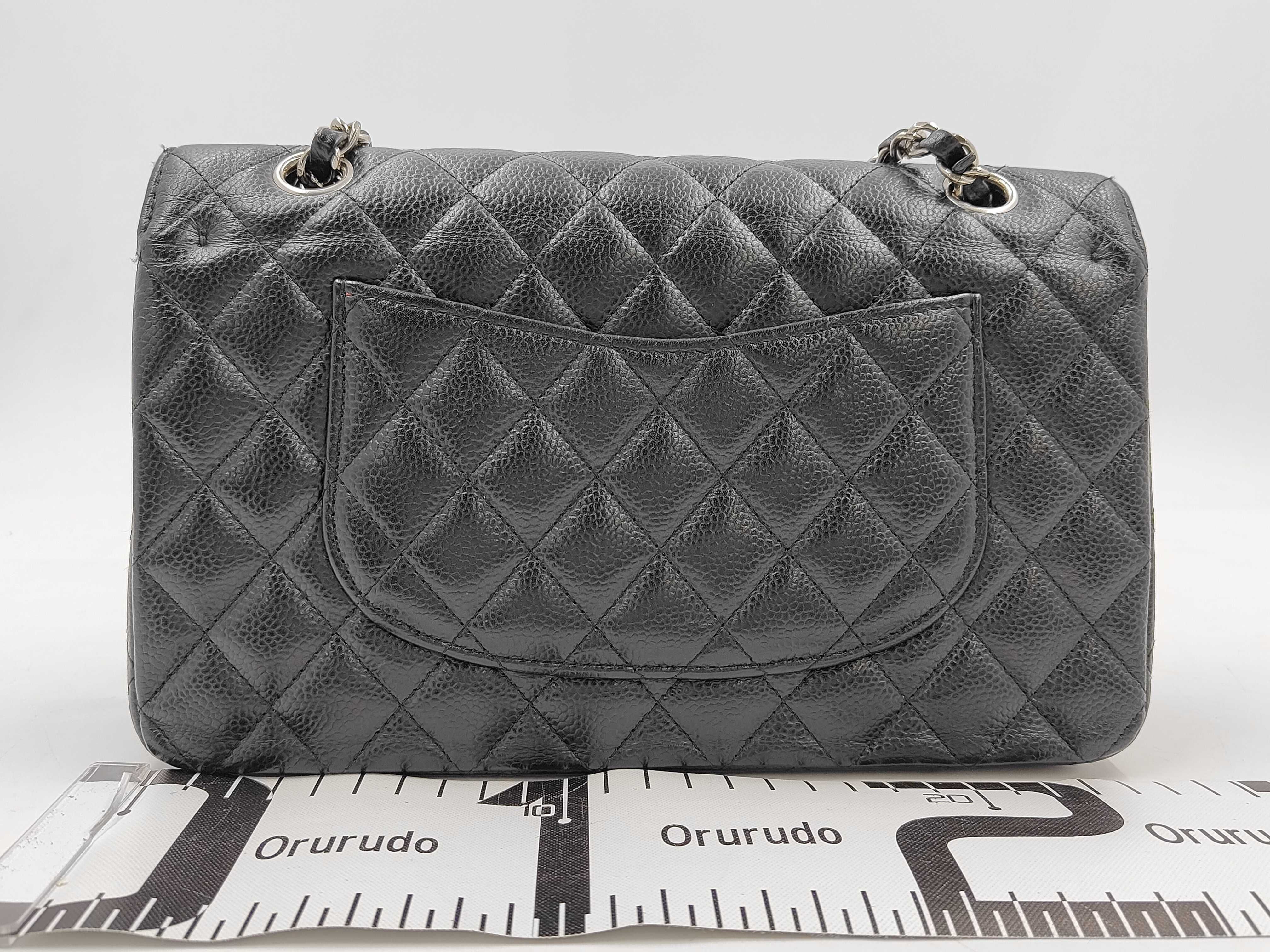 Caviar Skin Black Double Flap Shoulder Bag with Silver Hardware — view 2